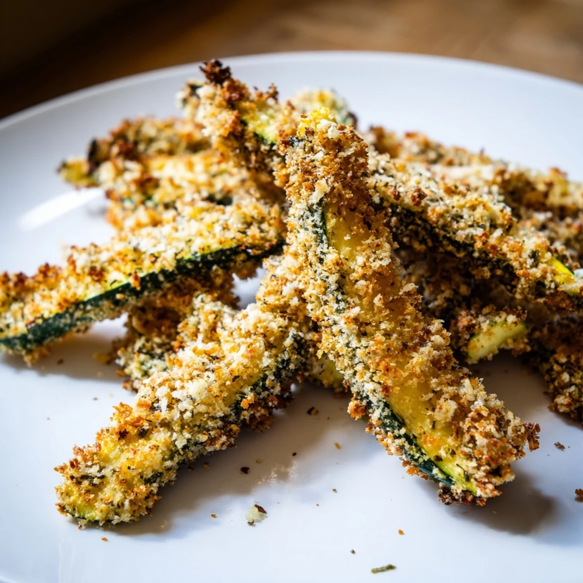 Freshly baked Baked Parmesan Zucchini Fries sticks are served warm, showcasing their savory Parmesan and herb coating.