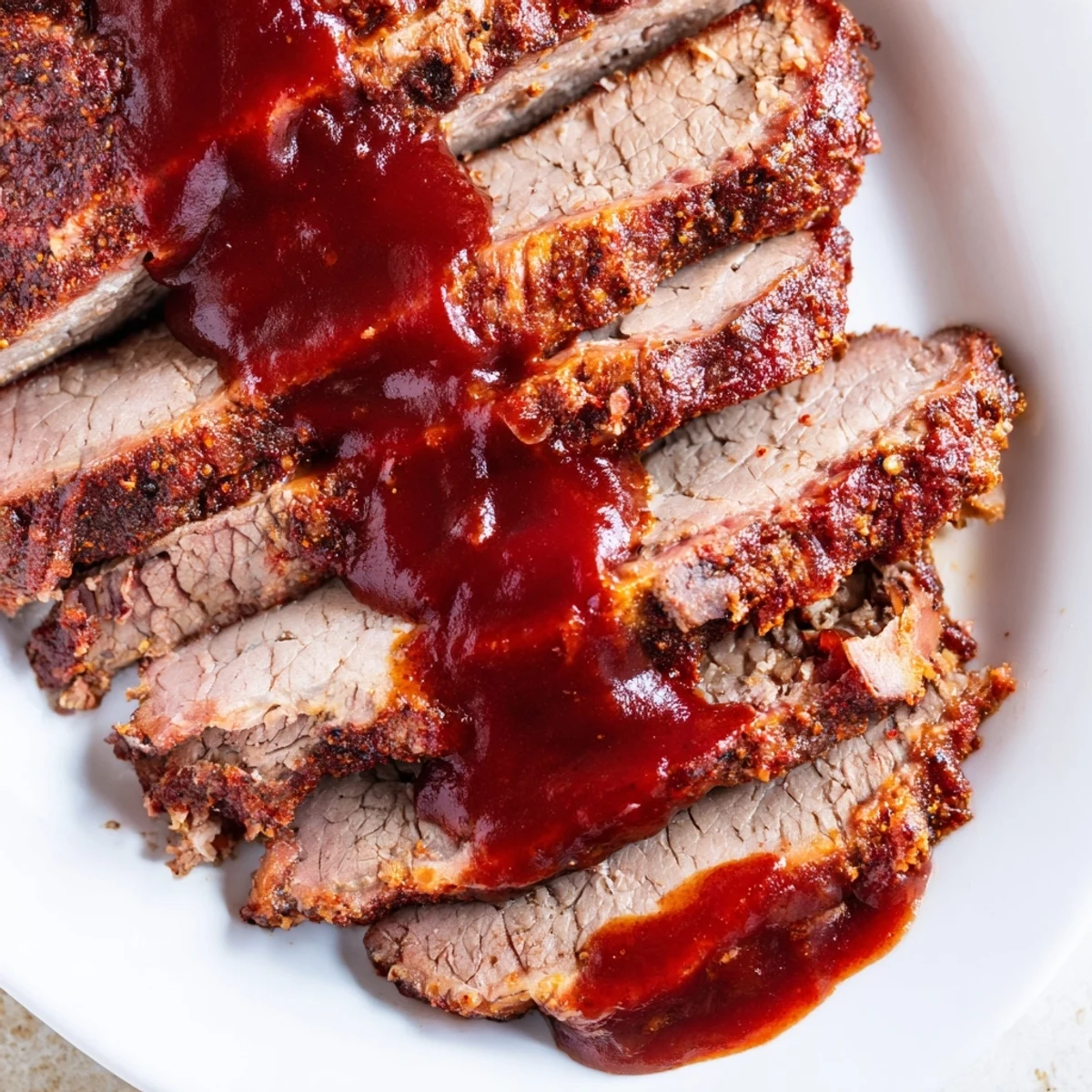A juicy, Slow Cooked Beef Brisket with BBQ Sauce is shredded on a wooden cutting board, ready for hearty sandwiches.
