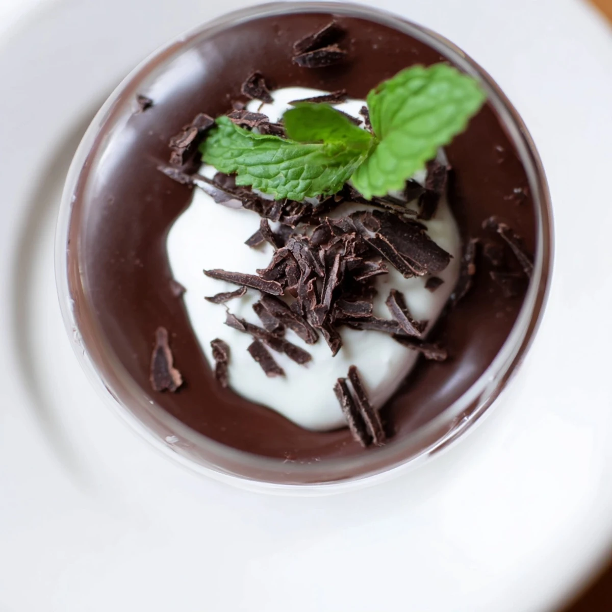 Silky white chocolate peppermint cream layered with rich, glossy dark chocolate ganache in a clear glass.