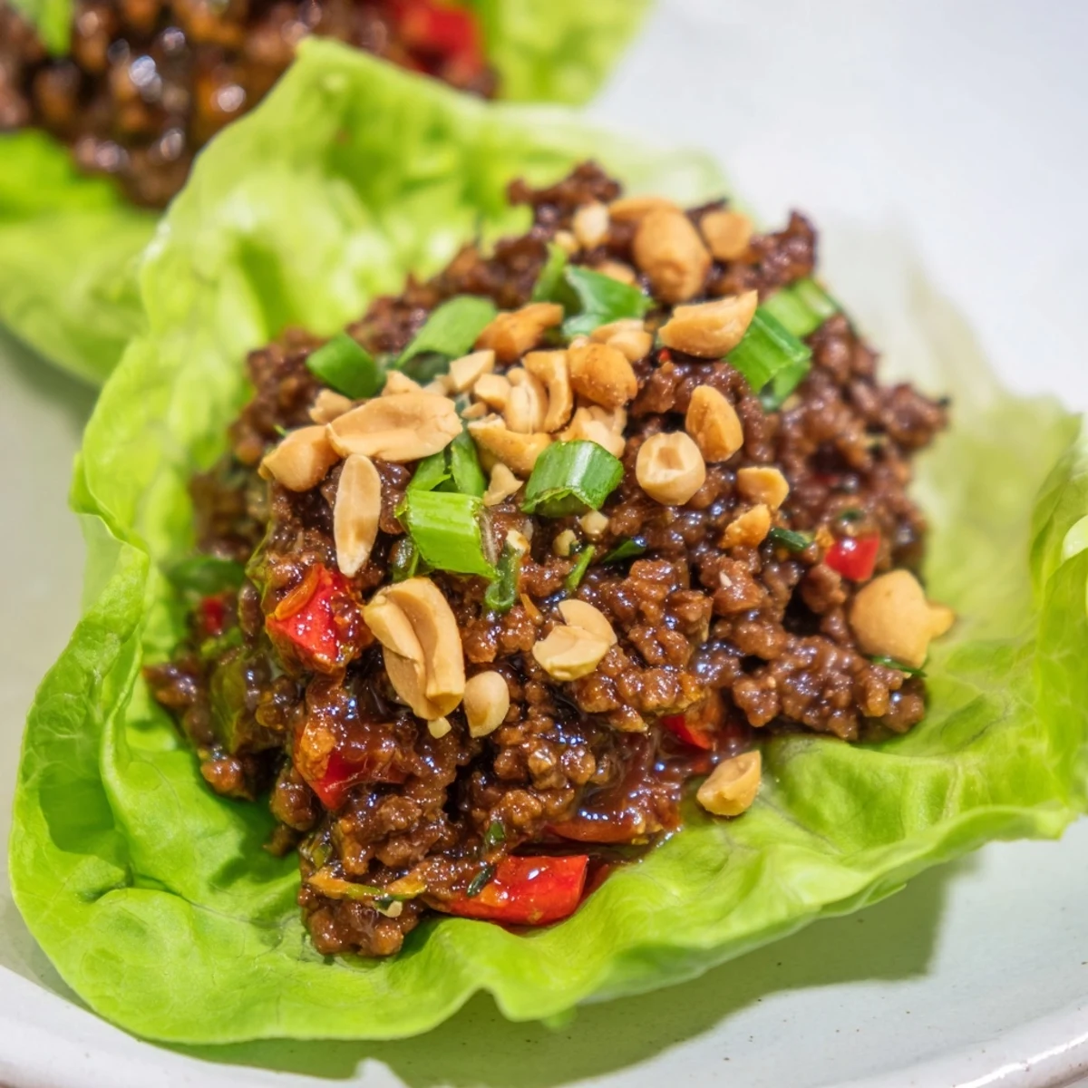 Crisp butter lettuce cups filled with savory hoisin ground beef and crunchy water chestnuts. These Beef Lettuce Wraps with Hoisin Sauce make a fresh, flavorful appetizer.