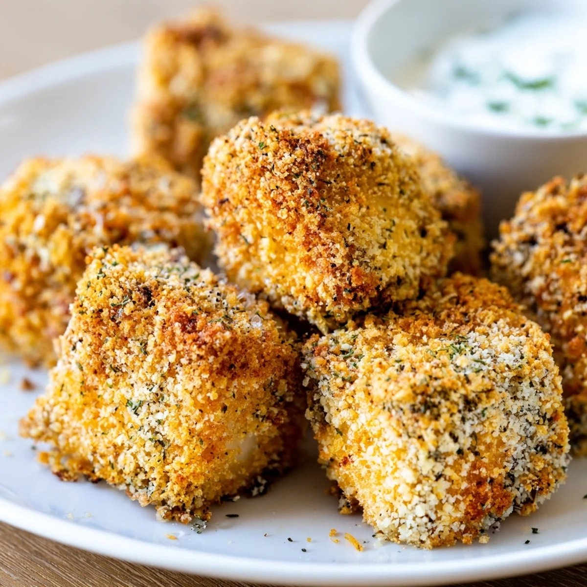 Easy Baked Fish Appetizer Bites with a crispy crust, ideal for party platters or appetizers.
