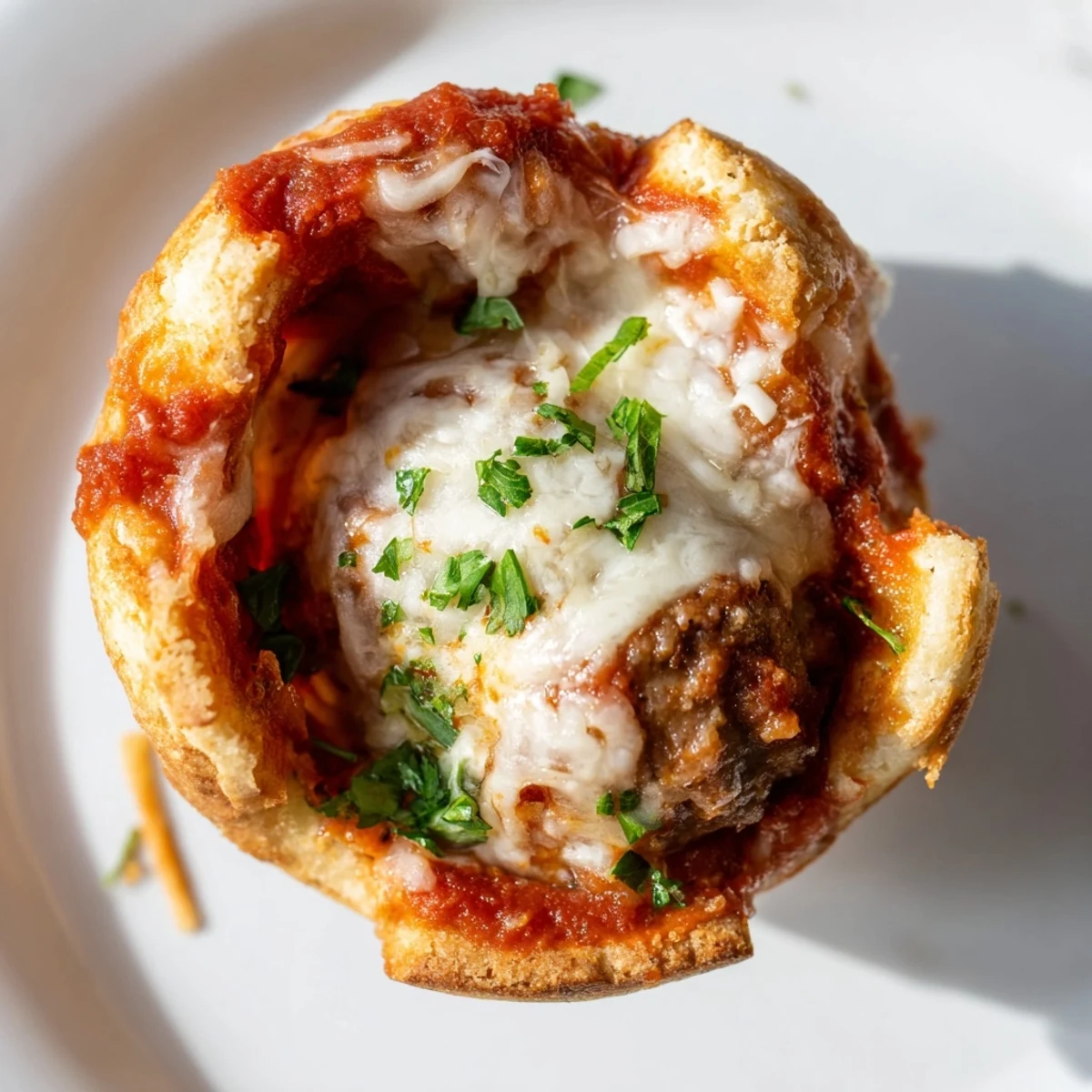 A platter of Game Day Meatball Sub Bites is served warm, garnished with fresh parsley, perfect for a party crowd.  