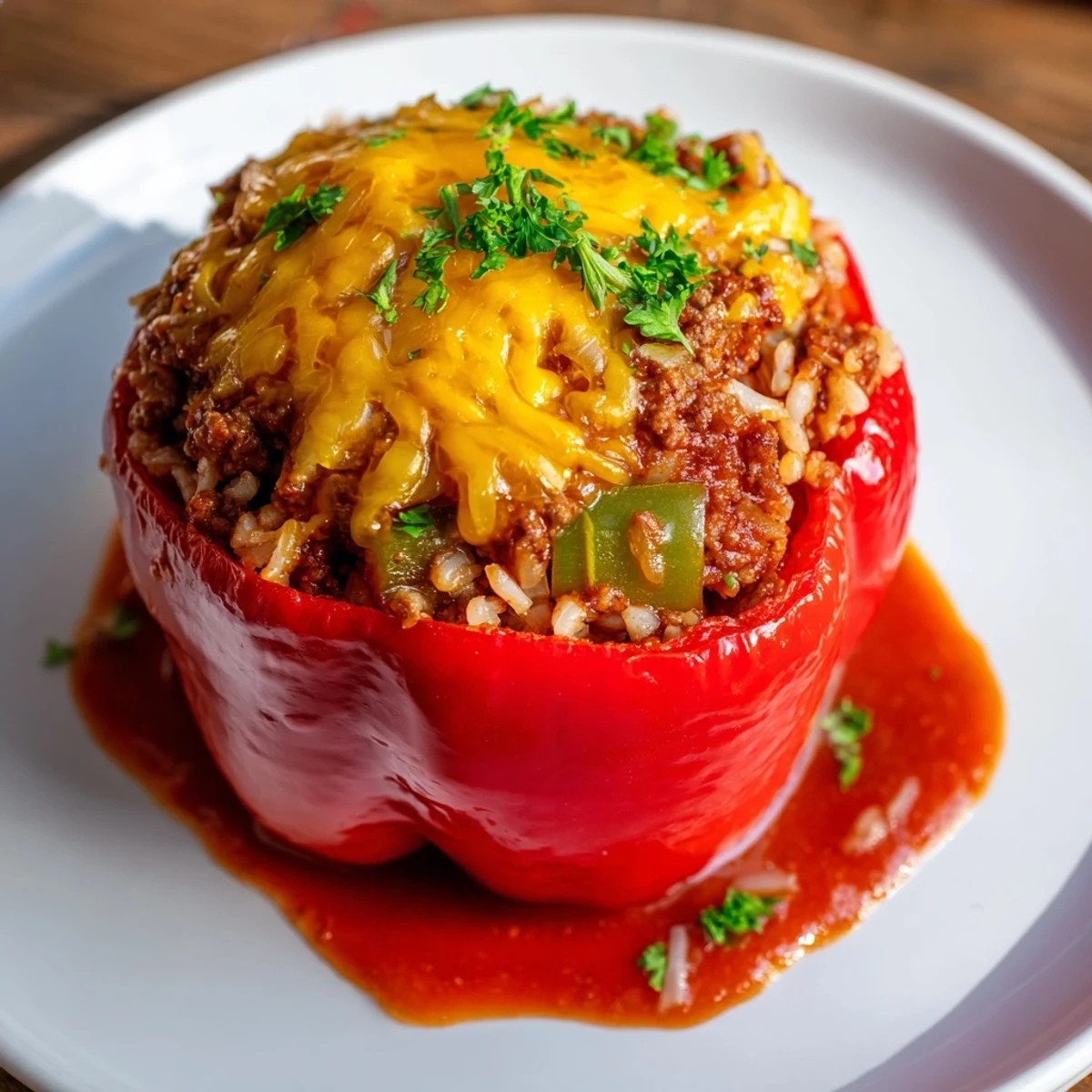Hearty Creole Stuffed Peppers with Rice and Beef sit on a plate beside crusty bread, perfect for a comforting Louisiana-style meal.