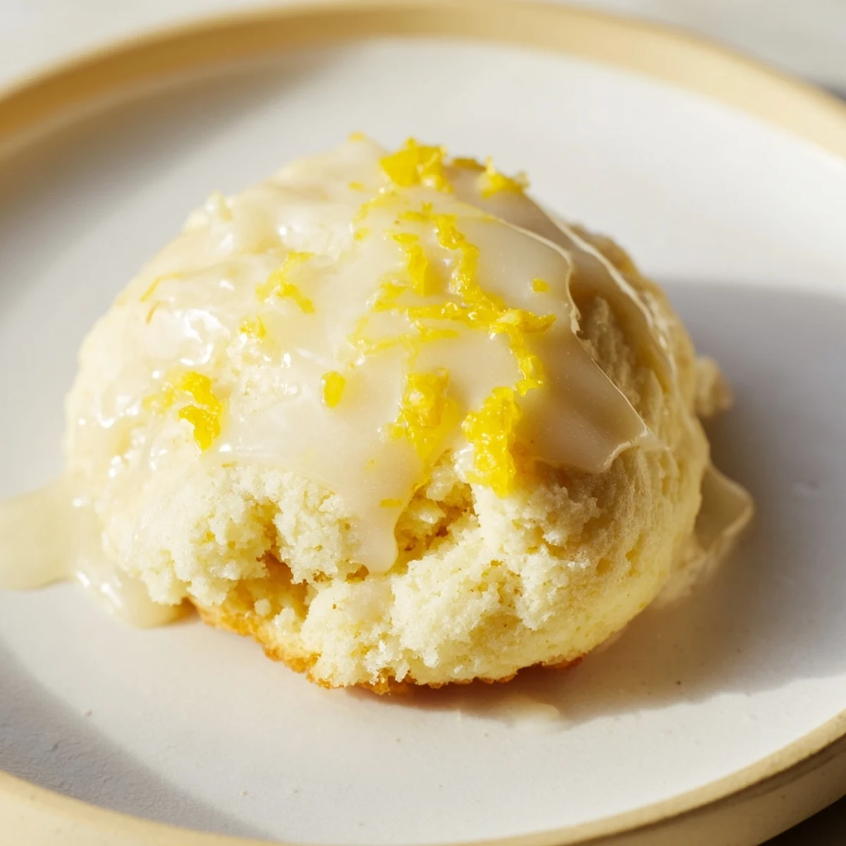 Freshly baked Lemon Ricotta Cookies with a bright lemon glaze, sprinkled with poppy seeds on a rustic wooden board.  