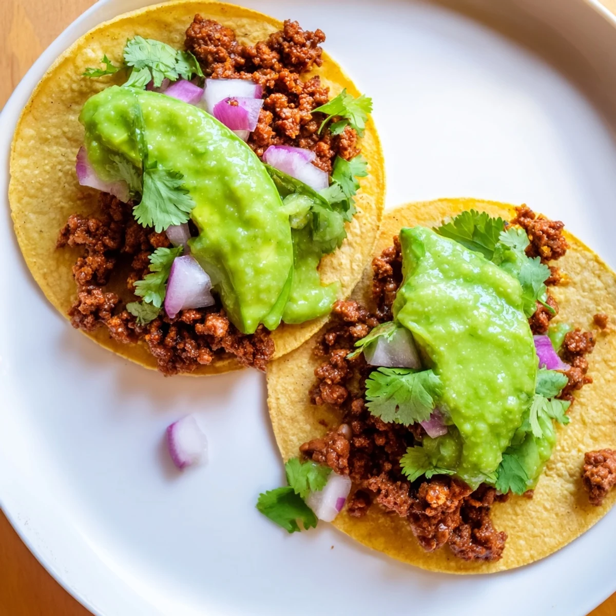Warm Spicy Beef Tacos with Salsa Verde feature tender beef and vibrant green sauce on corn tortillas.