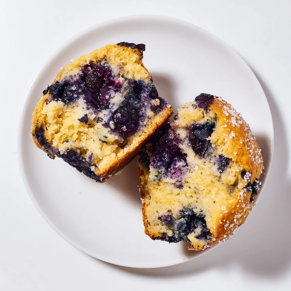 Freshly baked Blueberry Protein Muffins with Greek Yogurt showing a golden-brown top studded with juicy blueberries, ready to serve for breakfast.
