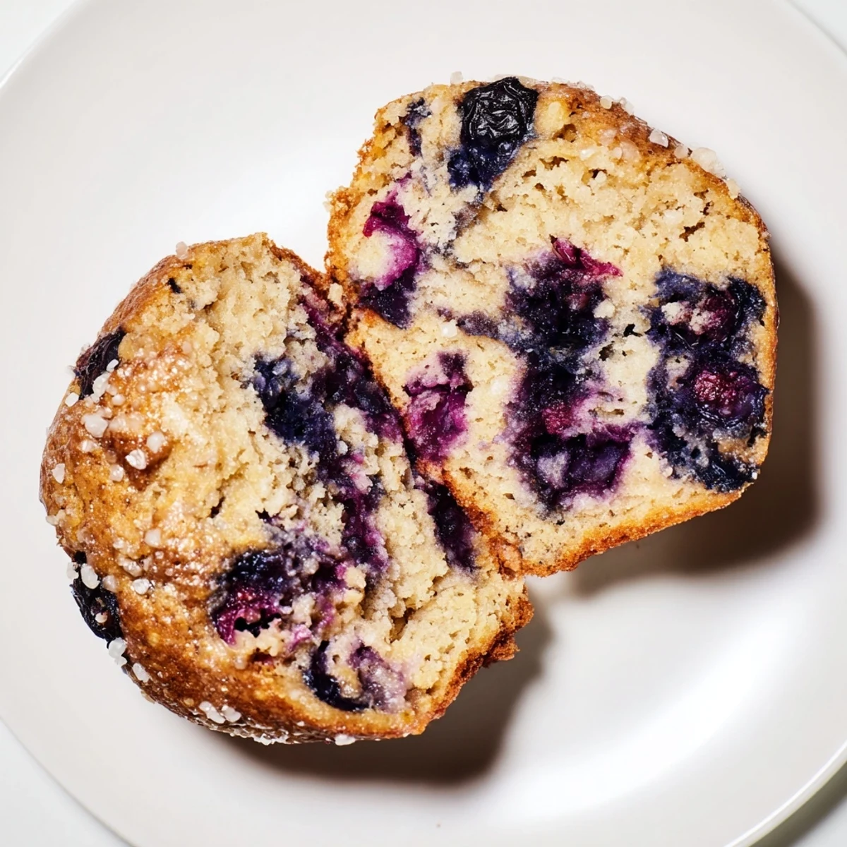 A close-up of moist Blueberry Protein Muffins with Greek Yogurt, bursting with berries and a soft crumb, paired with a glass of milk.