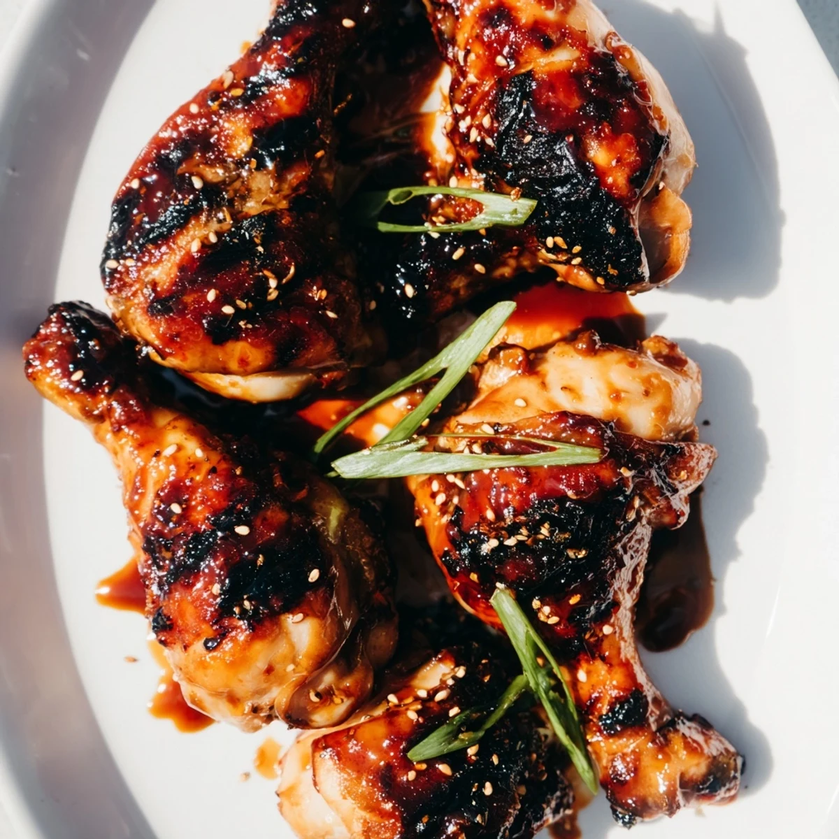 Close-up of tender Hawaiian Huli Huli Chicken drumsticks with caramelized edges, served alongside steamed rice and fresh pineapple.