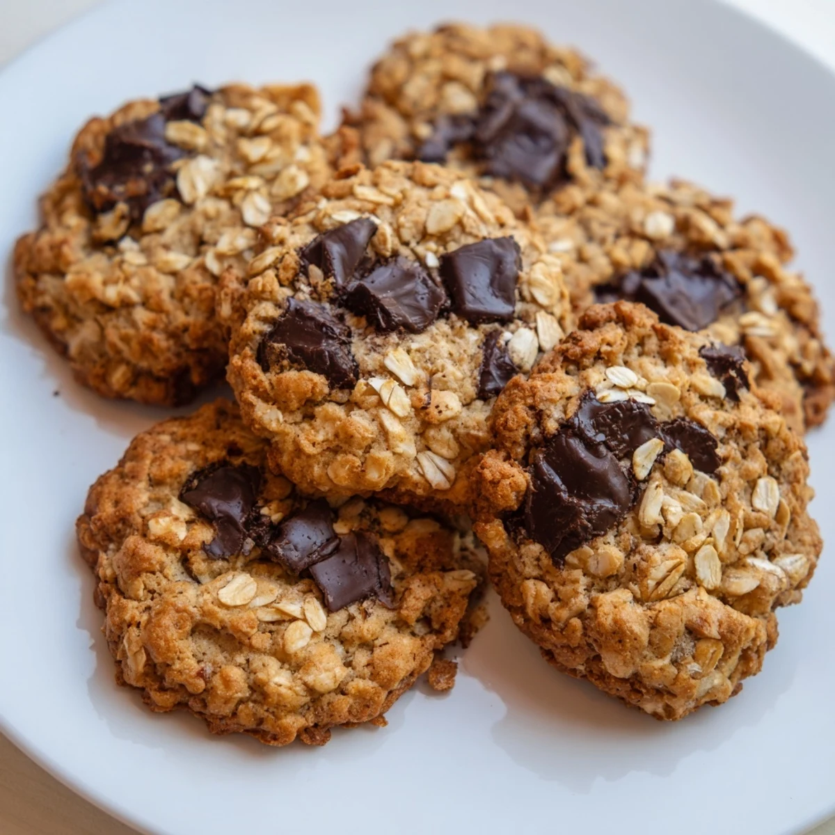 Golden-brown 4 Ingredient Crispy Chocolate Oat Cookies arranged on parchment paper after baking for a quick homemade treat.