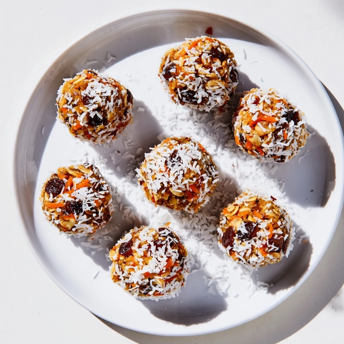 Sweet No Bake Carrot Cake Bites arranged neatly on a chilled white platter.