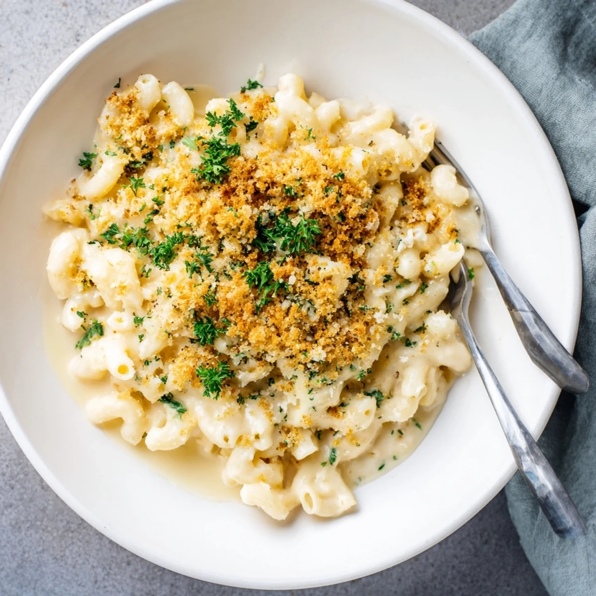 Freshly baked Baked Mac and Cheese with golden brown crust is served in a baking dish next to a salad.