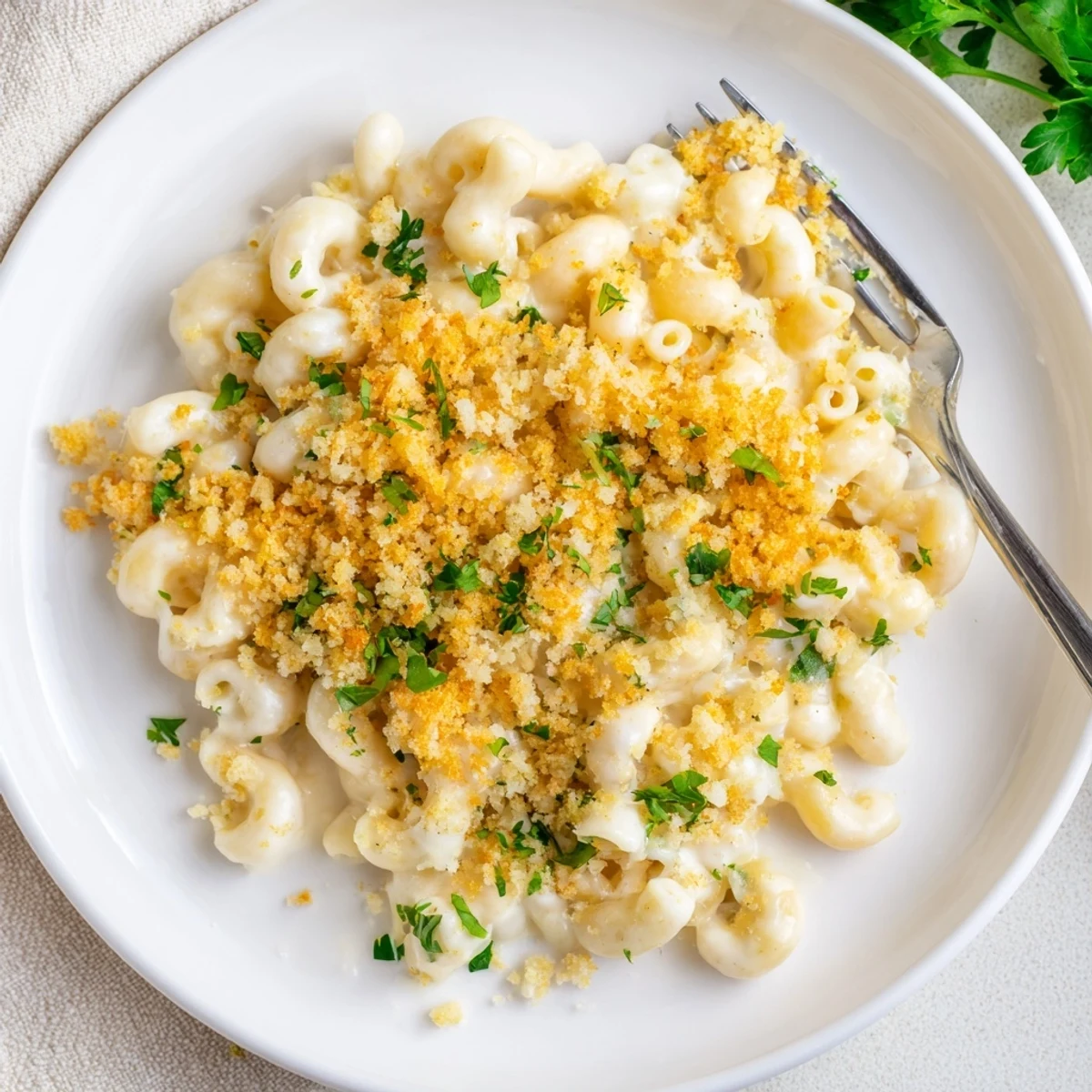 A close-up shows the bubbly cheese pull of Baked Mac and Cheese, served from a skillet with fresh parsley.