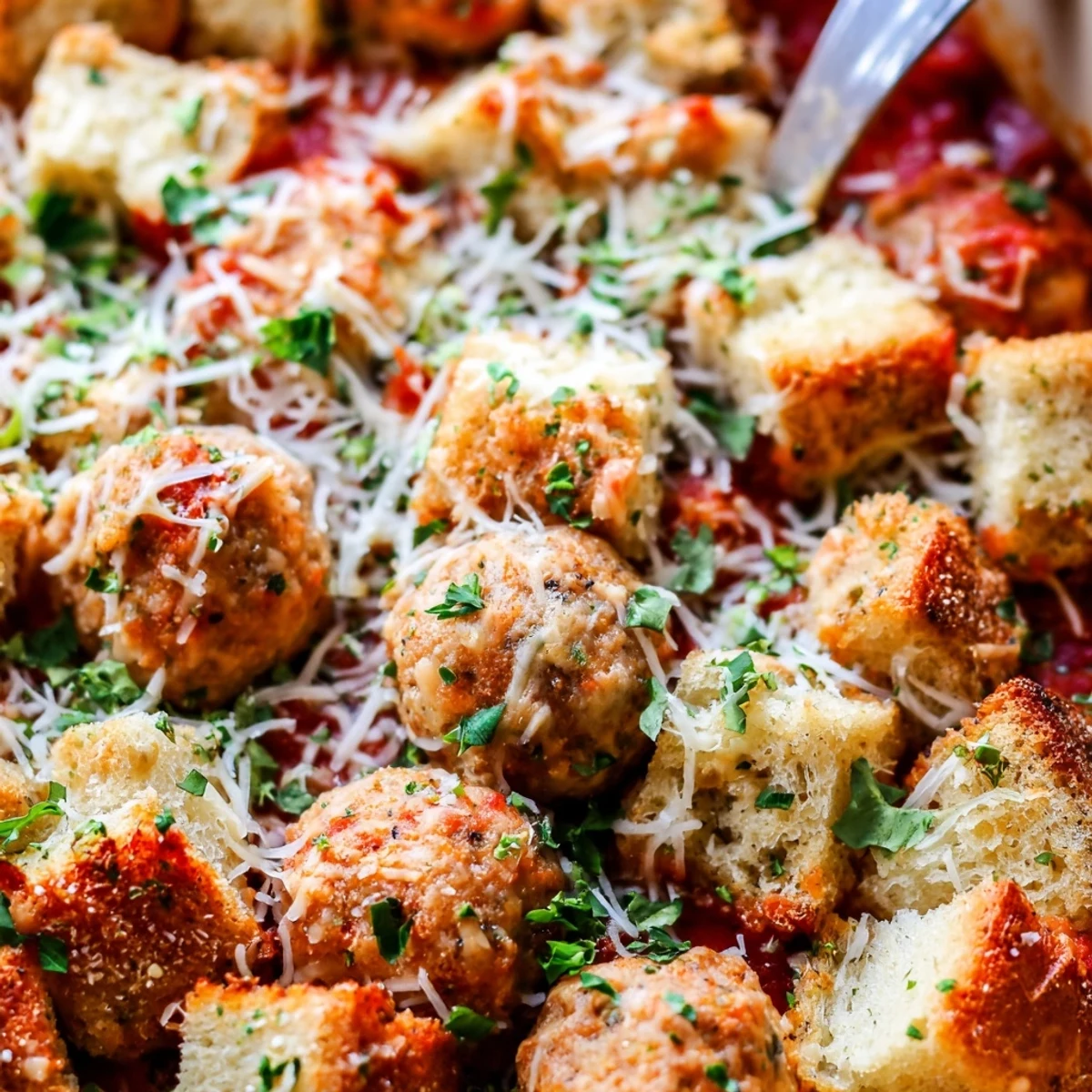 Savory turkey meatballs and marinara bake under melted mozzarella in this family-friendly comfort food.