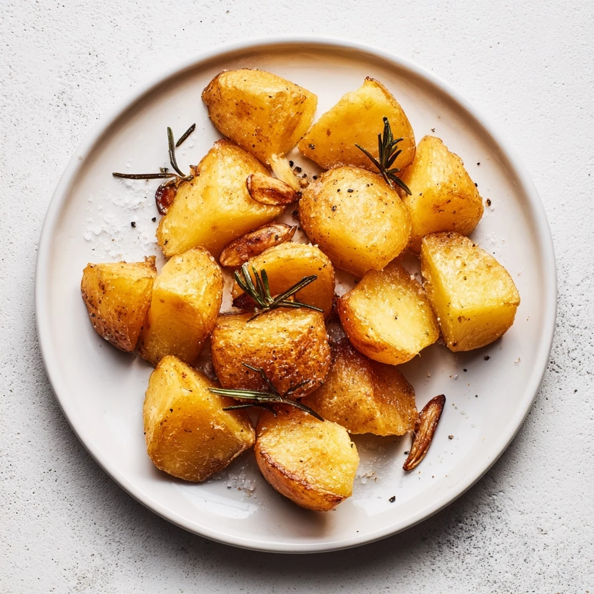 Golden roasted potatoes with crispy edges and fluffy insides, served as a perfect vegetarian side dish.