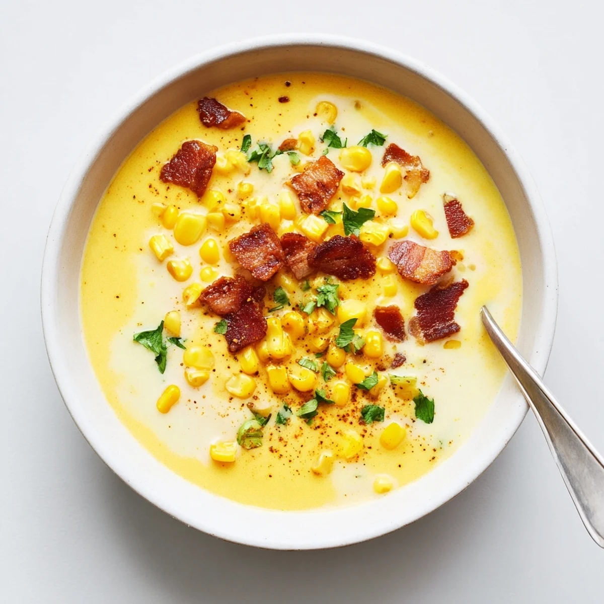 Garnished bowl of hot yoghurt soup with fresh coriander and a lemon wedge on the side.