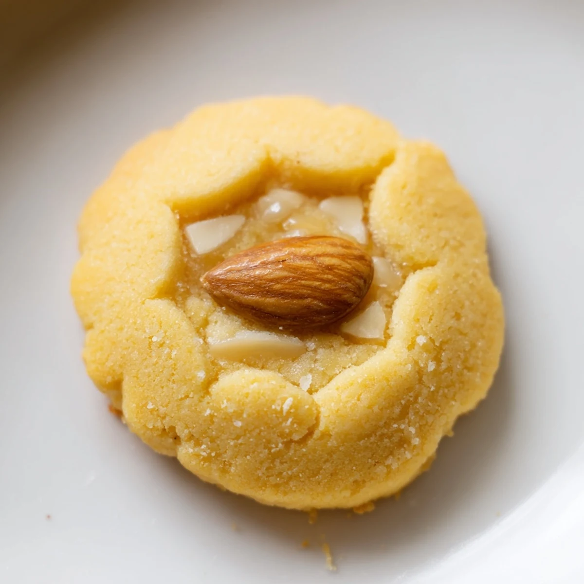 Stack of freshly baked Chinese almond cookies with crumbly texture and lightly golden edges