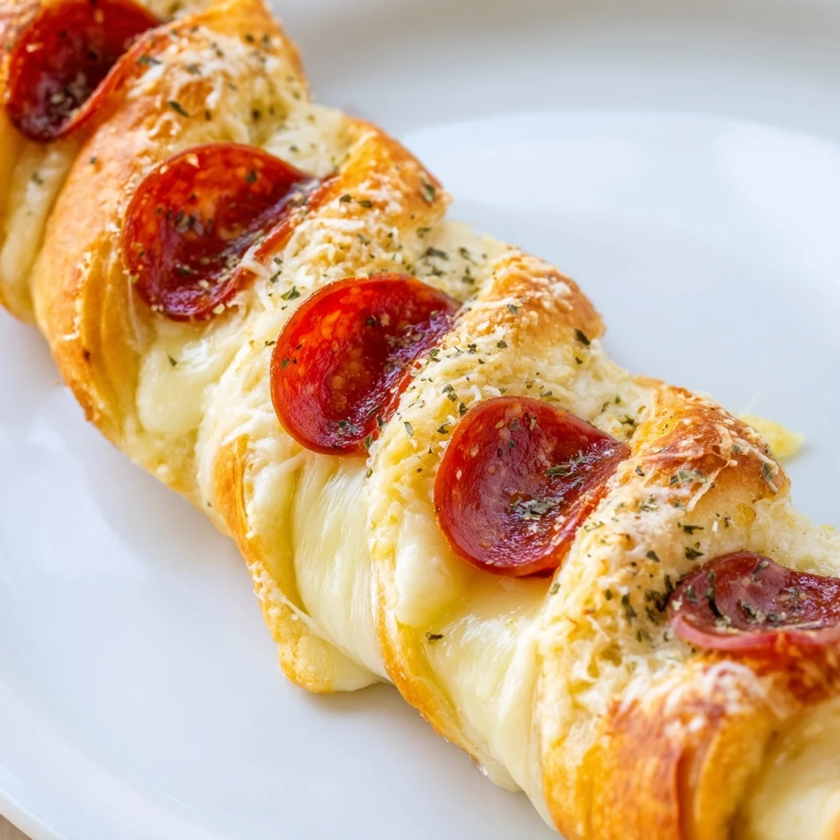 Golden candy cane pizza breadsticks brushed with garlic butter and sprinkled with Parmesan and Italian herbs