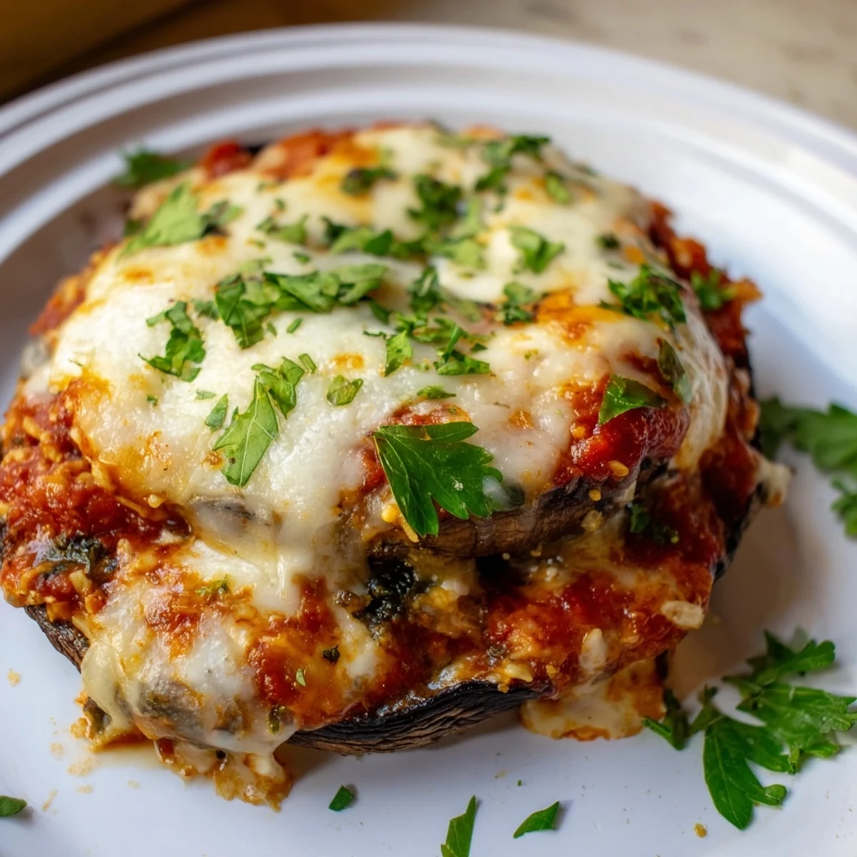 Hearty freezer-friendly lasagna stuffed portobellos with savory ricotta and gooey melted cheese topping