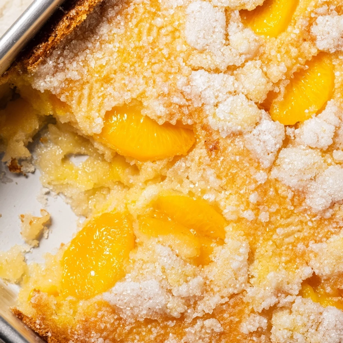 Golden citrus lemon dump cake with bubbling fruit layers and buttery yellow cake topping