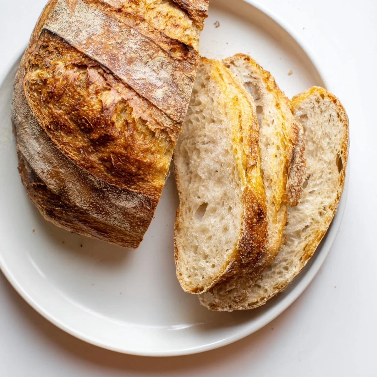 Freshly baked artisan crusty bread cooling on wire rack with deep golden brown exterior