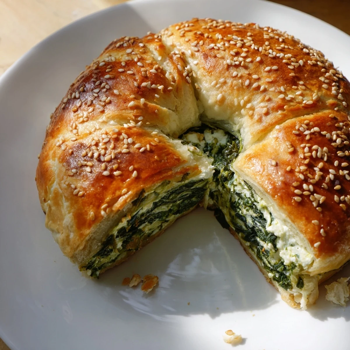 Freshly baked spinach cottage cheese flagels showing golden crust and green cheesy filling center