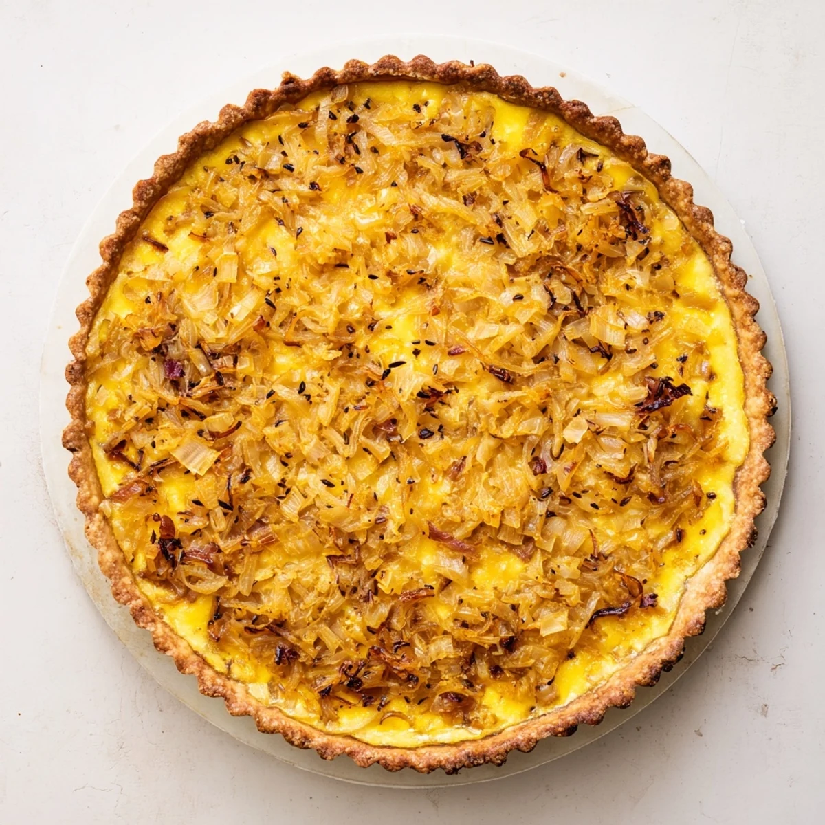 Savory German onion pie tart slices featuring creamy custard and golden brown topping