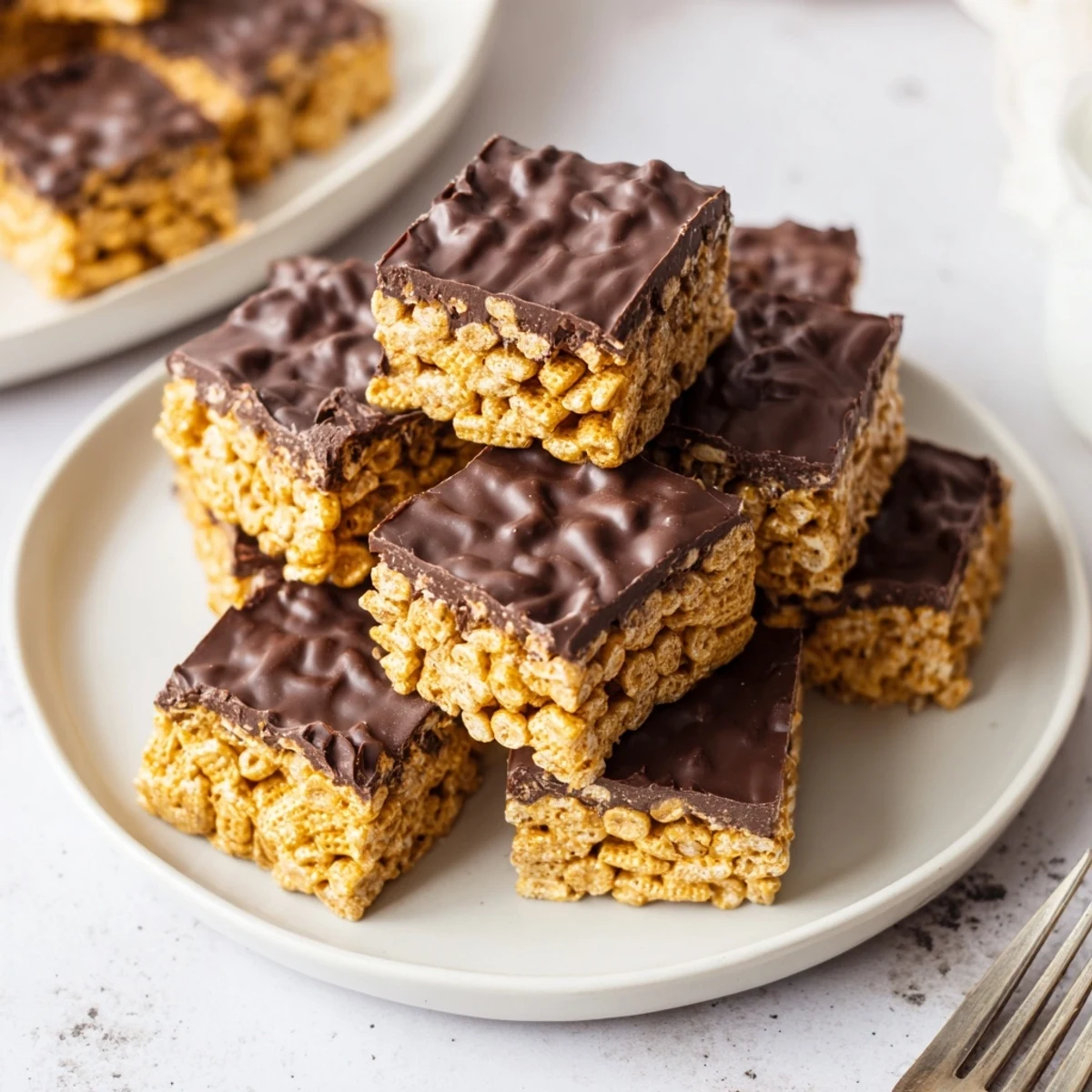 Close-up of gluten-free honey Chex cereal bars showcasing creamy peanut butter chocolate swirl and golden crunch