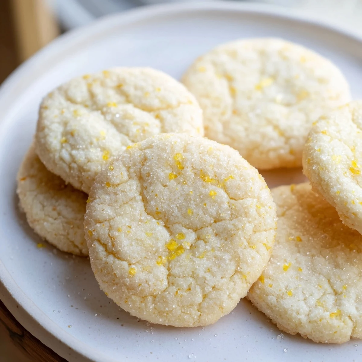 Soft lemon sugar cookies with buttery texture arranged on a rustic baking sheet