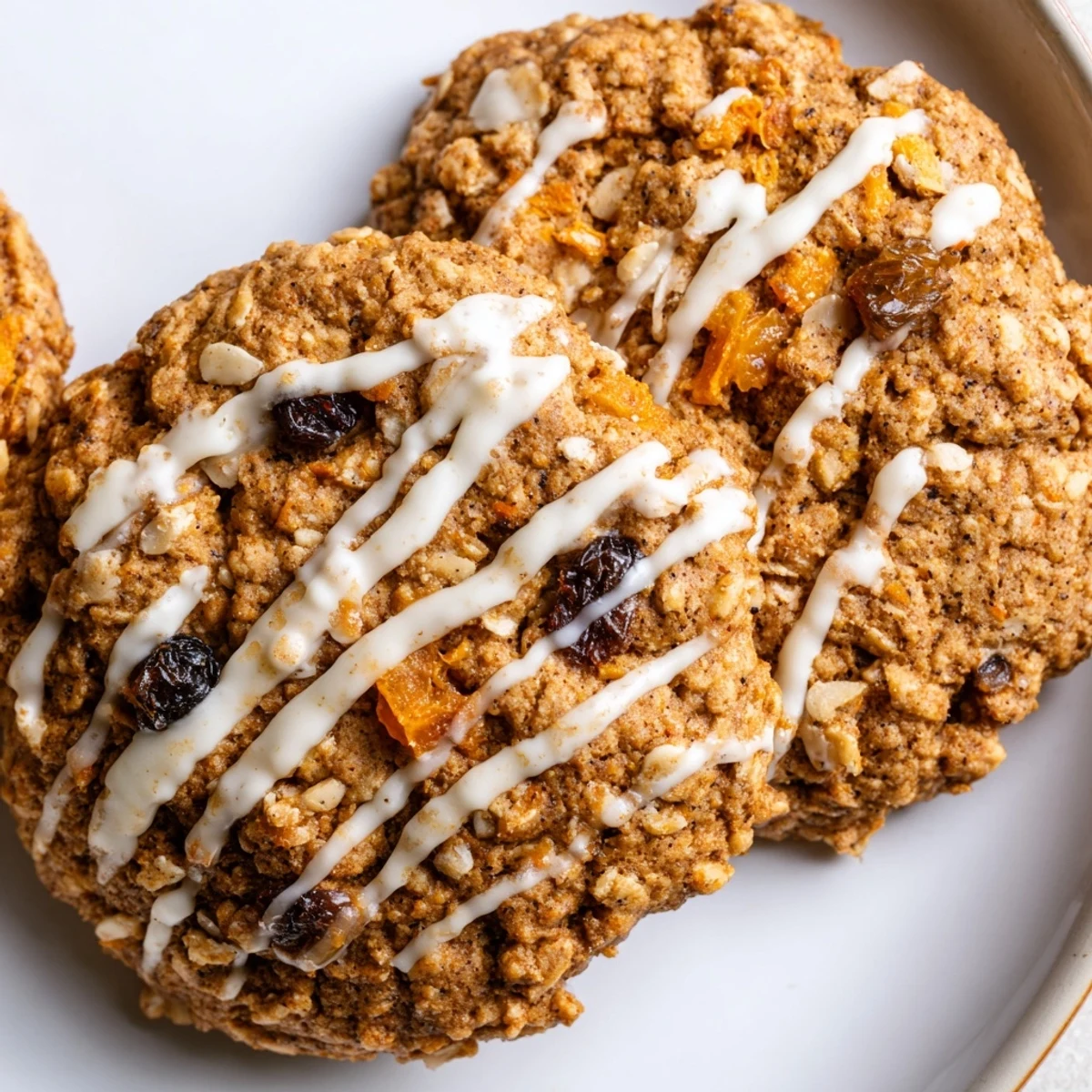 Golden brown butter carrot cake cookies with visible carrot shreds and chopped walnuts on parchment paper