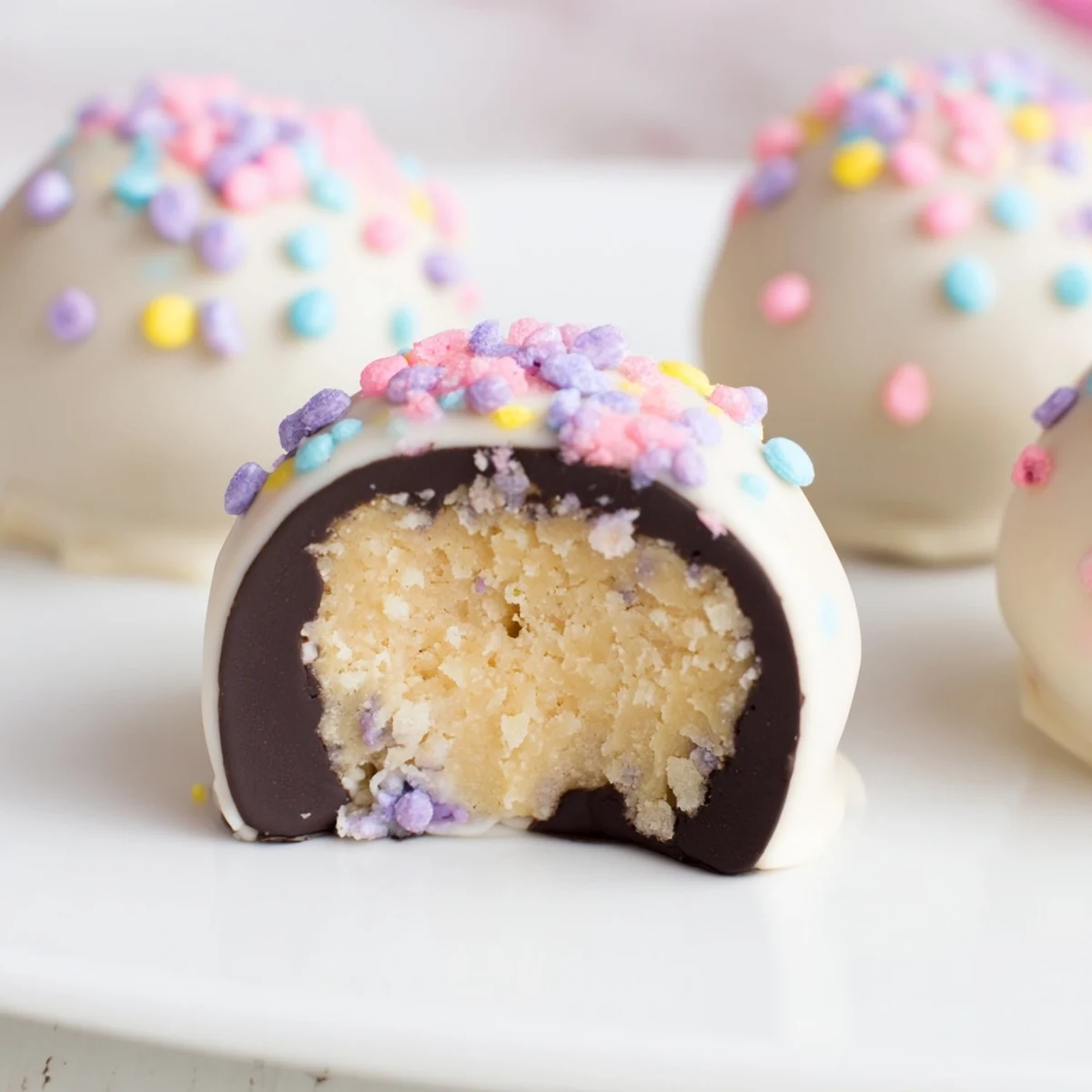 No-bake Banana Pudding Easter Truffles featuring crushed vanilla wafers and festive pastel decorations