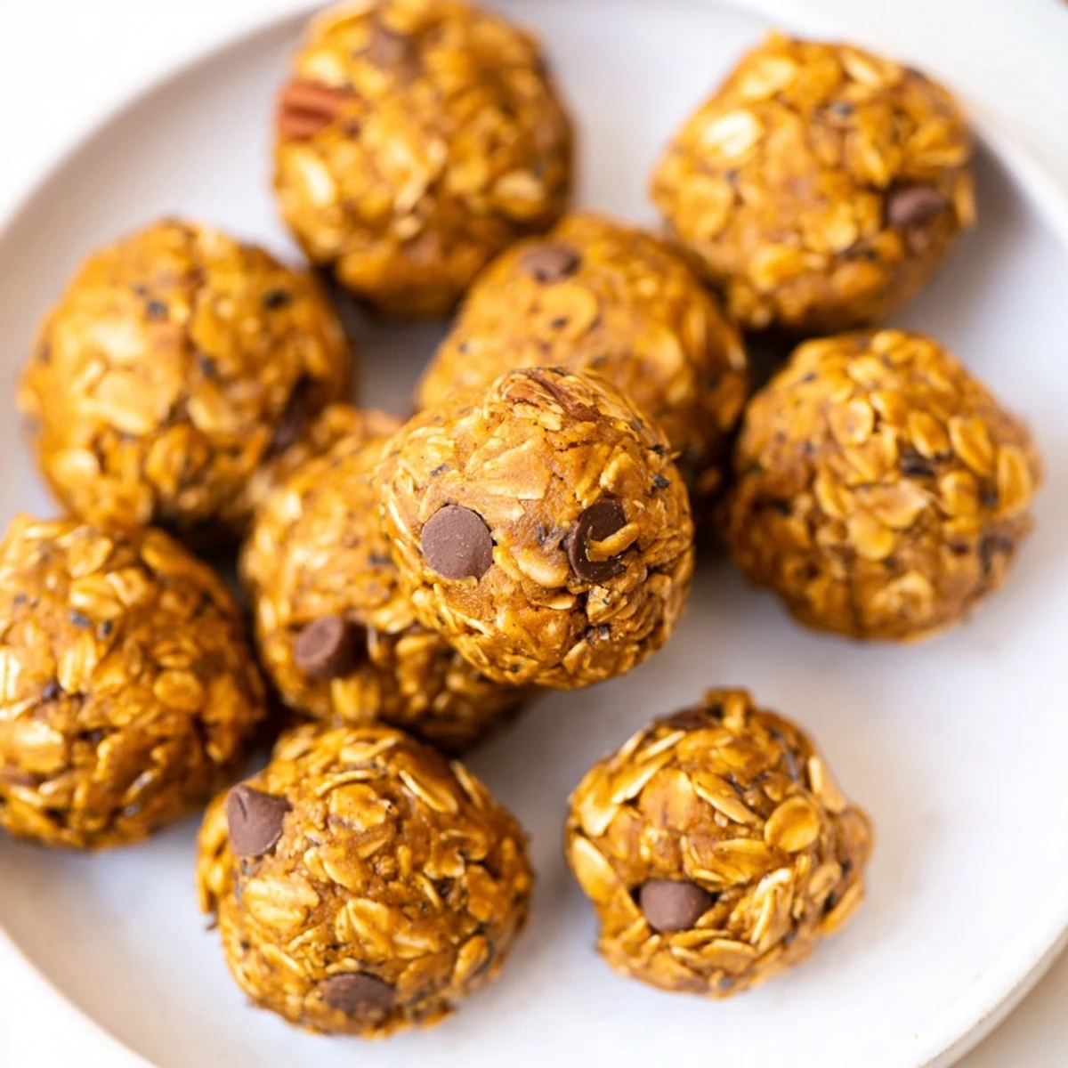 Golden no bake pumpkin protein balls arranged on parchment paper with autumn spices