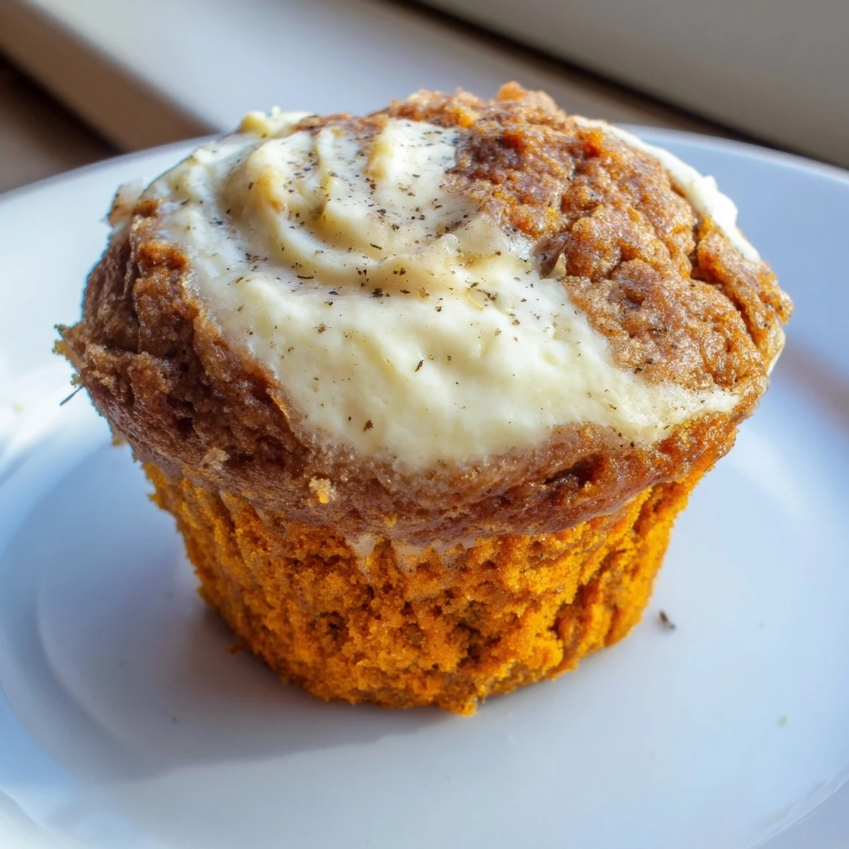 Warm autumn chai pumpkin cheesecake muffins in paper liners on cooling rack