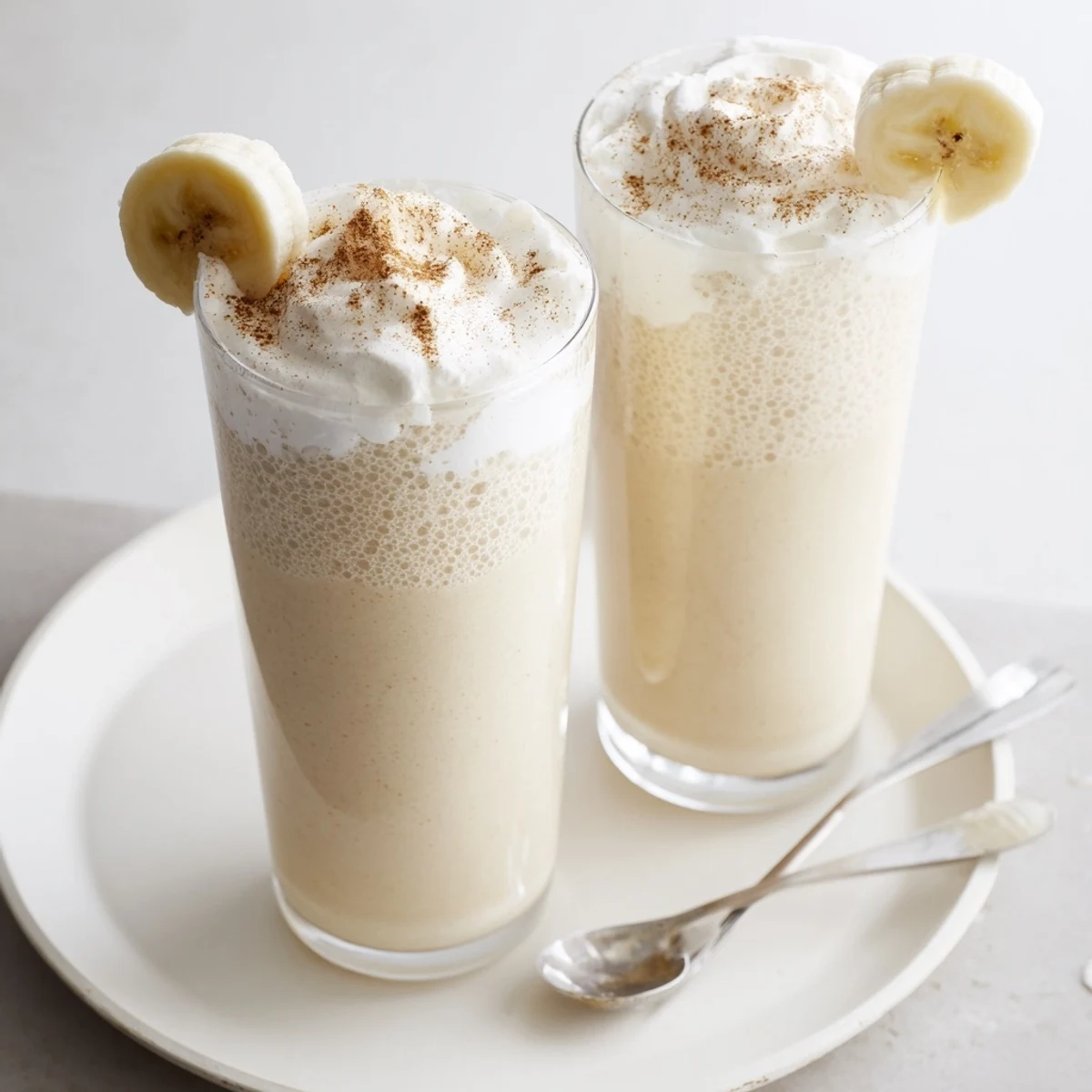 Smooth Vanilla Banana Shake blended with maple syrup, frothy and refreshing