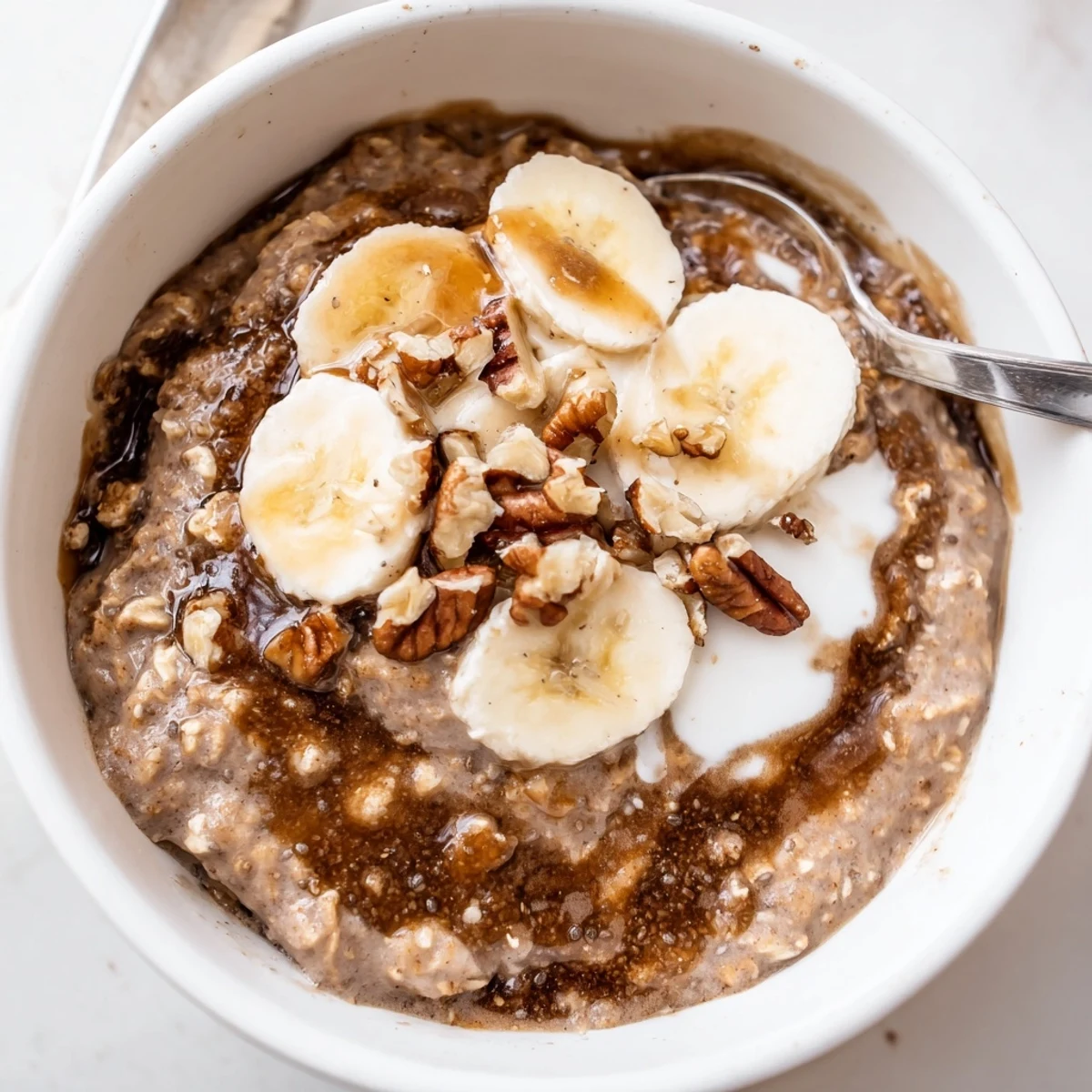 Creamy Brown Sugar Coffee Overnight Oats prepped for busy mornings with a spoon