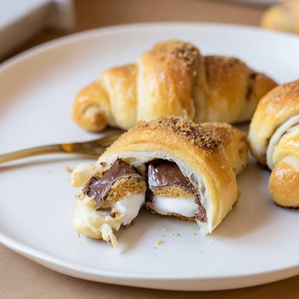 Warm Smores Crescent Rolls with gooey marshmallow, melted chocolate, golden flaky pastry