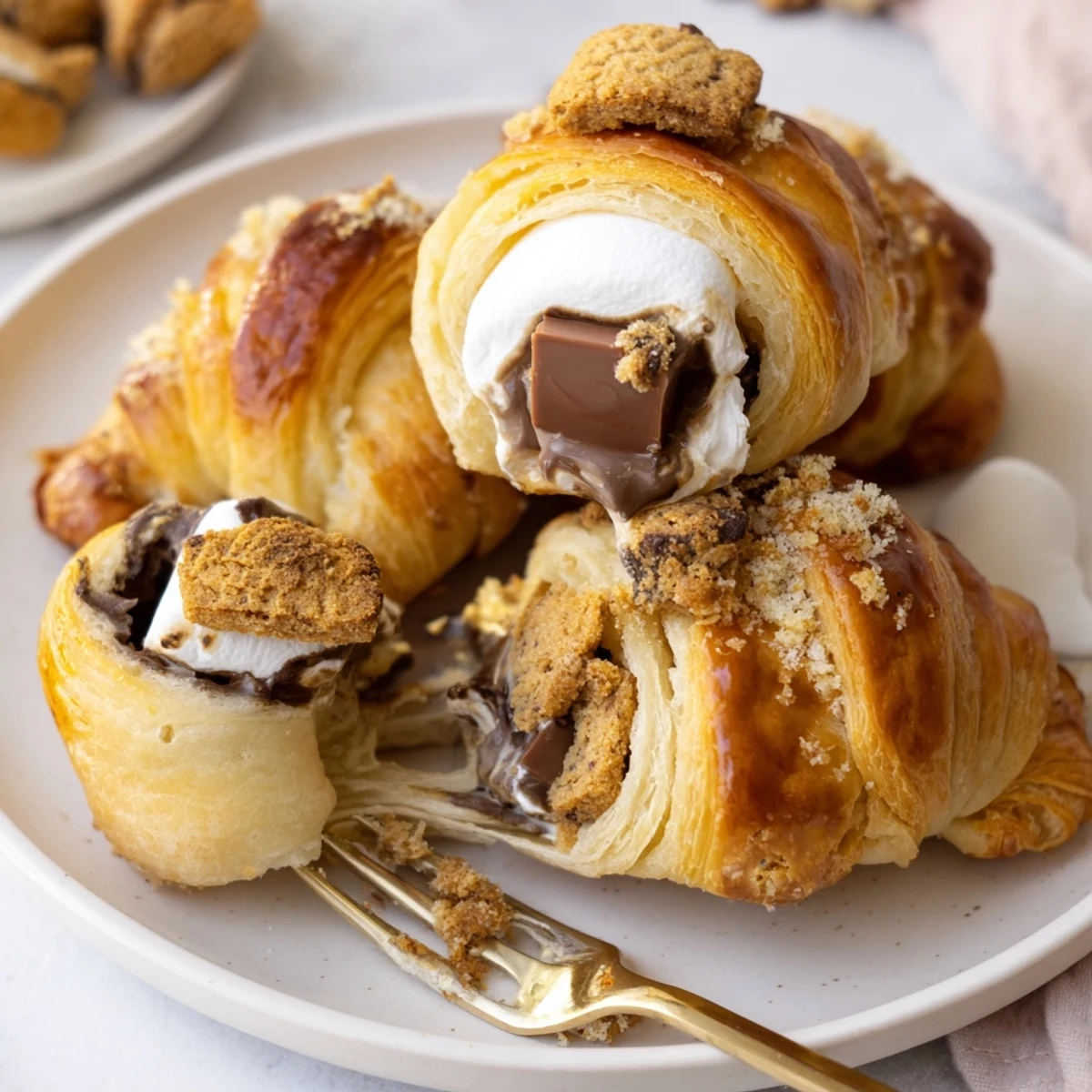 Baked Smores Crescent Rolls on parchment, oozing chocolate, perfect for cozy dessert