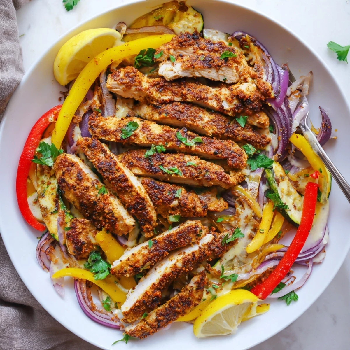 Juicy Sheet Pan Chicken Shawarma resting on parchment with parsley sprinkle