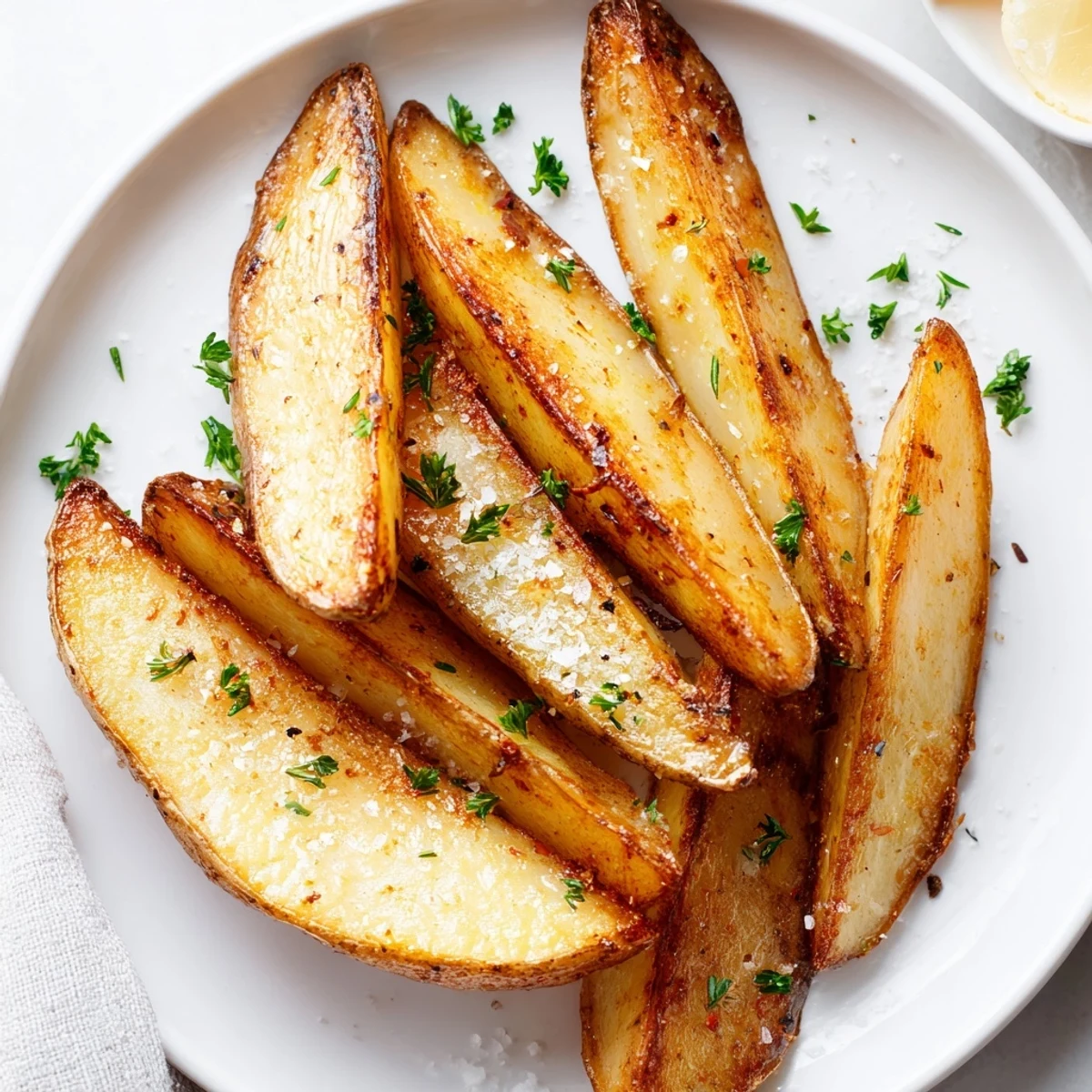 Herbed Potato Wedges, paprika and garlic-scented, served hot beside aioli.