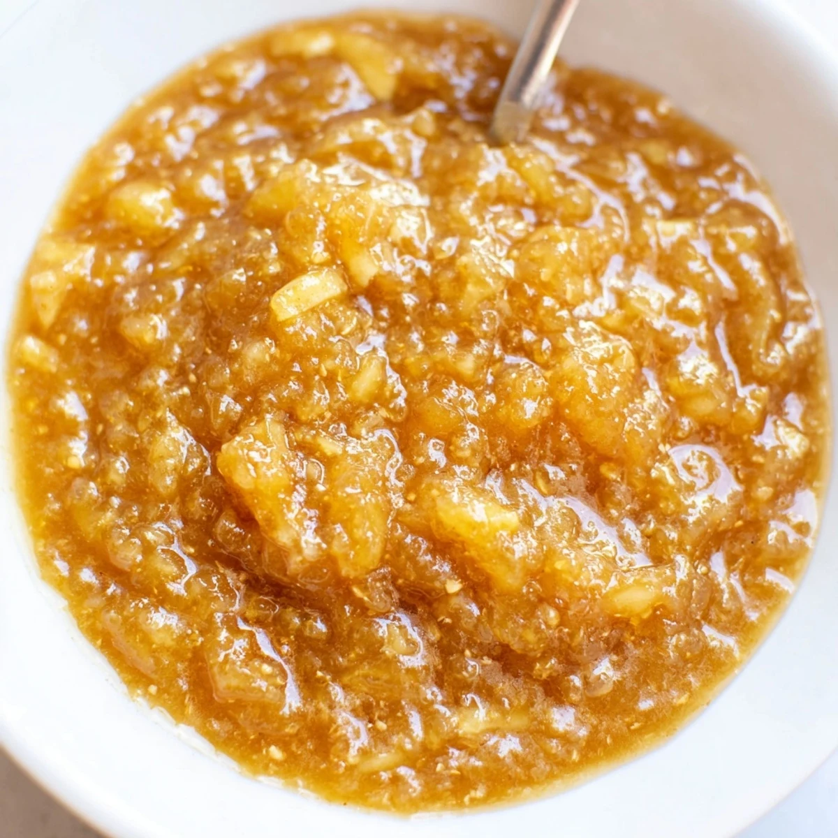 Fall Caramel Apple Jam spooned over warm toast, glossy amber chunks visible