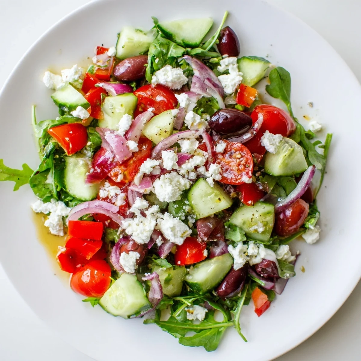 Fresh Salad Recipe with crunchy cucumber, sweet cherry tomatoes, bright lemon dressing.