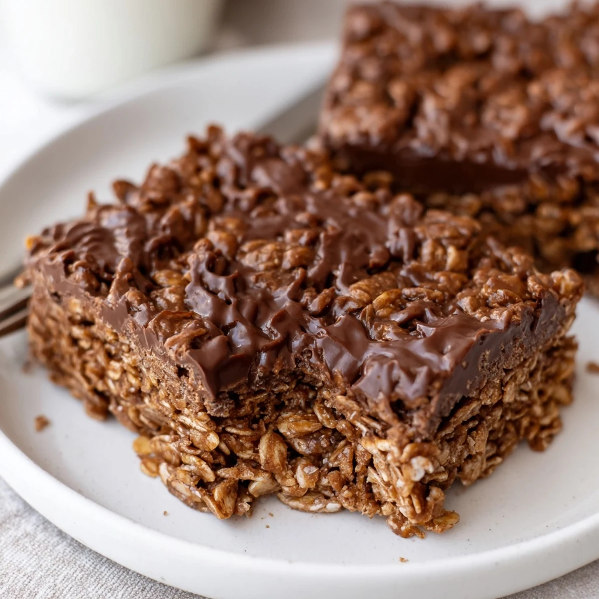 Warm Chocolate Fudge Oatmeal Bars cooling on wire rack, gooey center