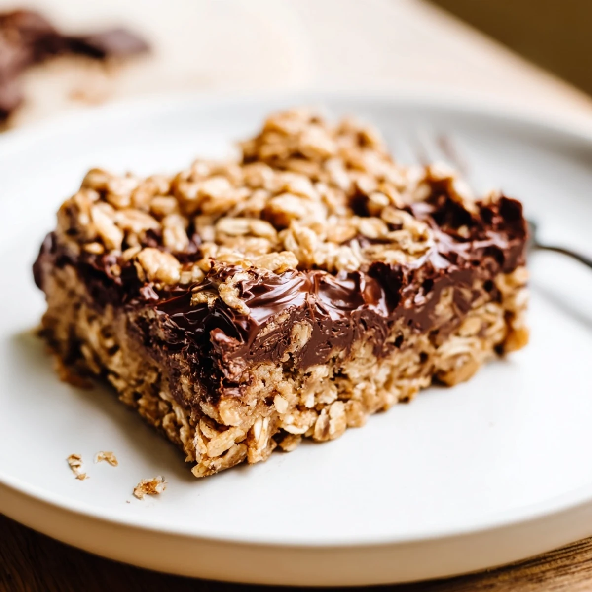 Tray of freshly baked Chocolate Fudge Oatmeal Bars, golden edges, chewy