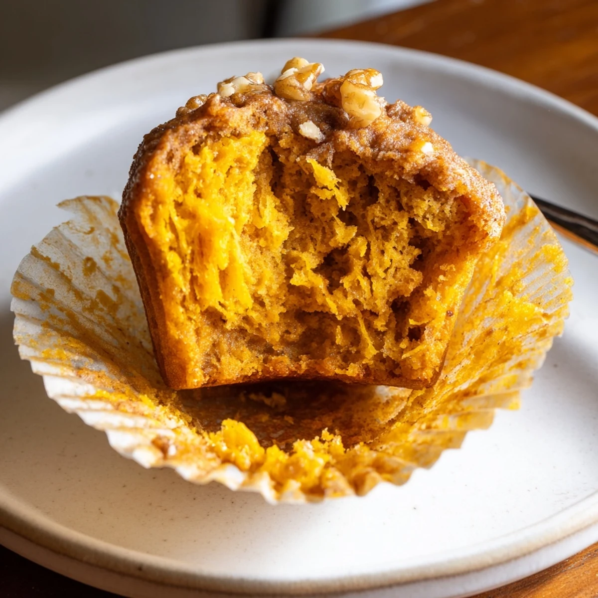 Easy Pumpkin Banana Muffins Recipe studded with nuts, cozy snack or breakfast