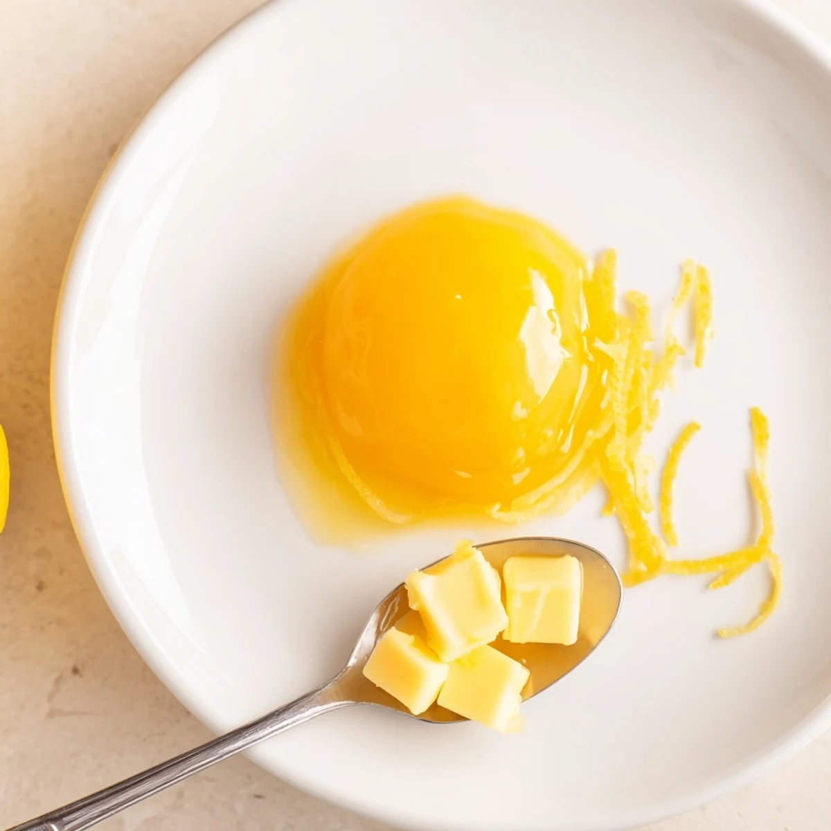 Lemon Curd Recipe: glossy golden curd spooned over warm buttered scone