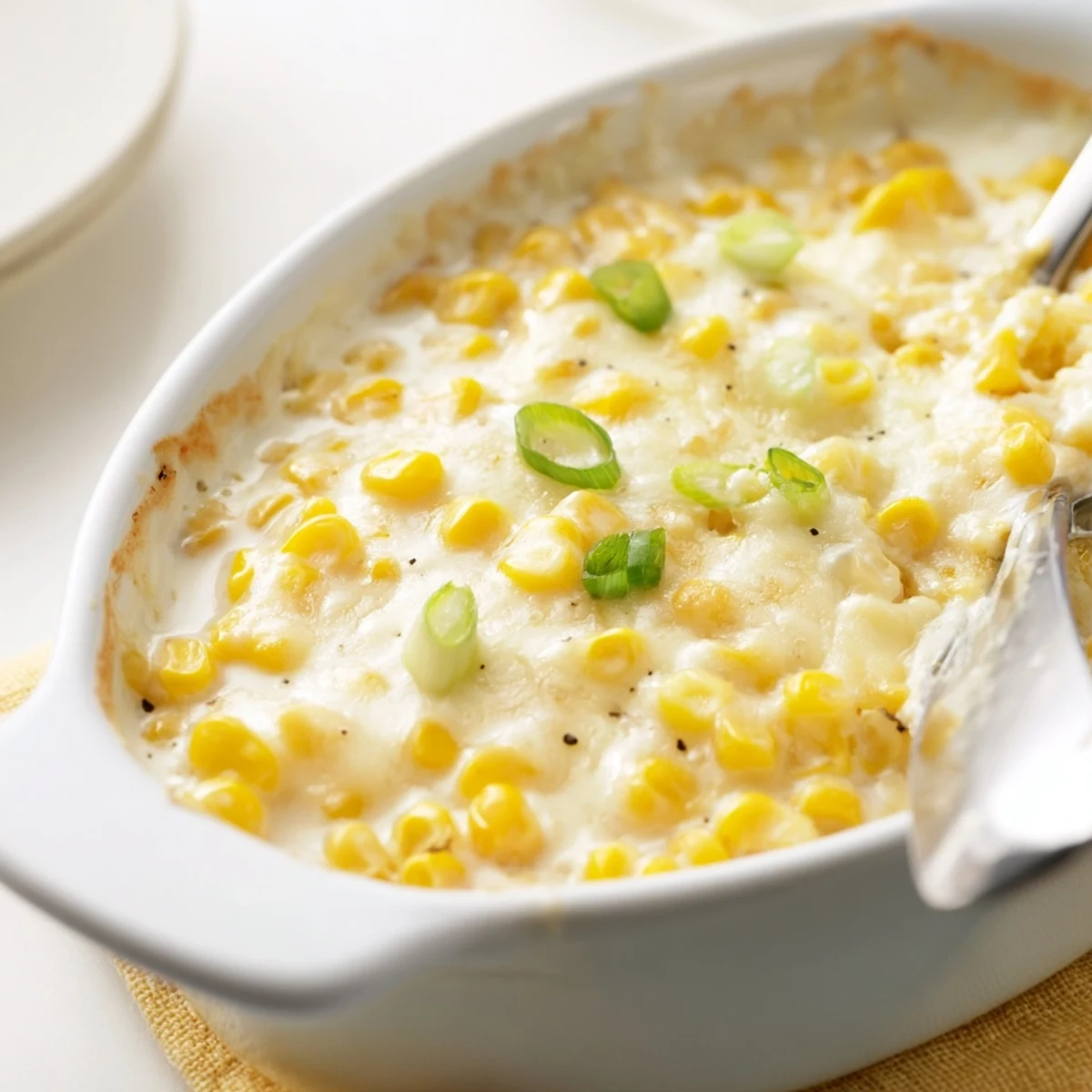 Spoonful of Korean Corn Cheese melting, buttery, slightly sweet, sprinkled gochugaru