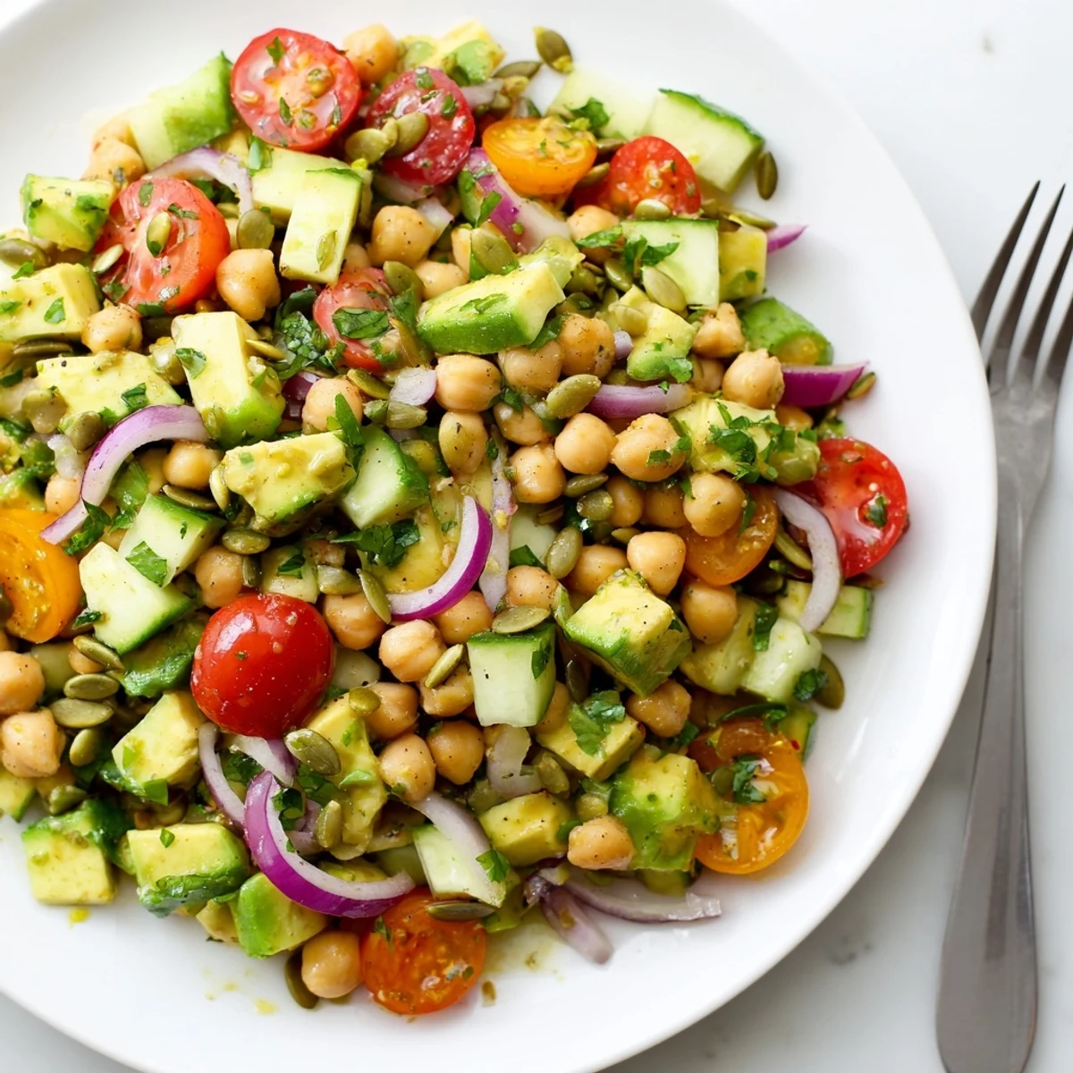 Chickpea Avocado Salad with Lemon Dressing, creamy avocado and zesty citrus brightness