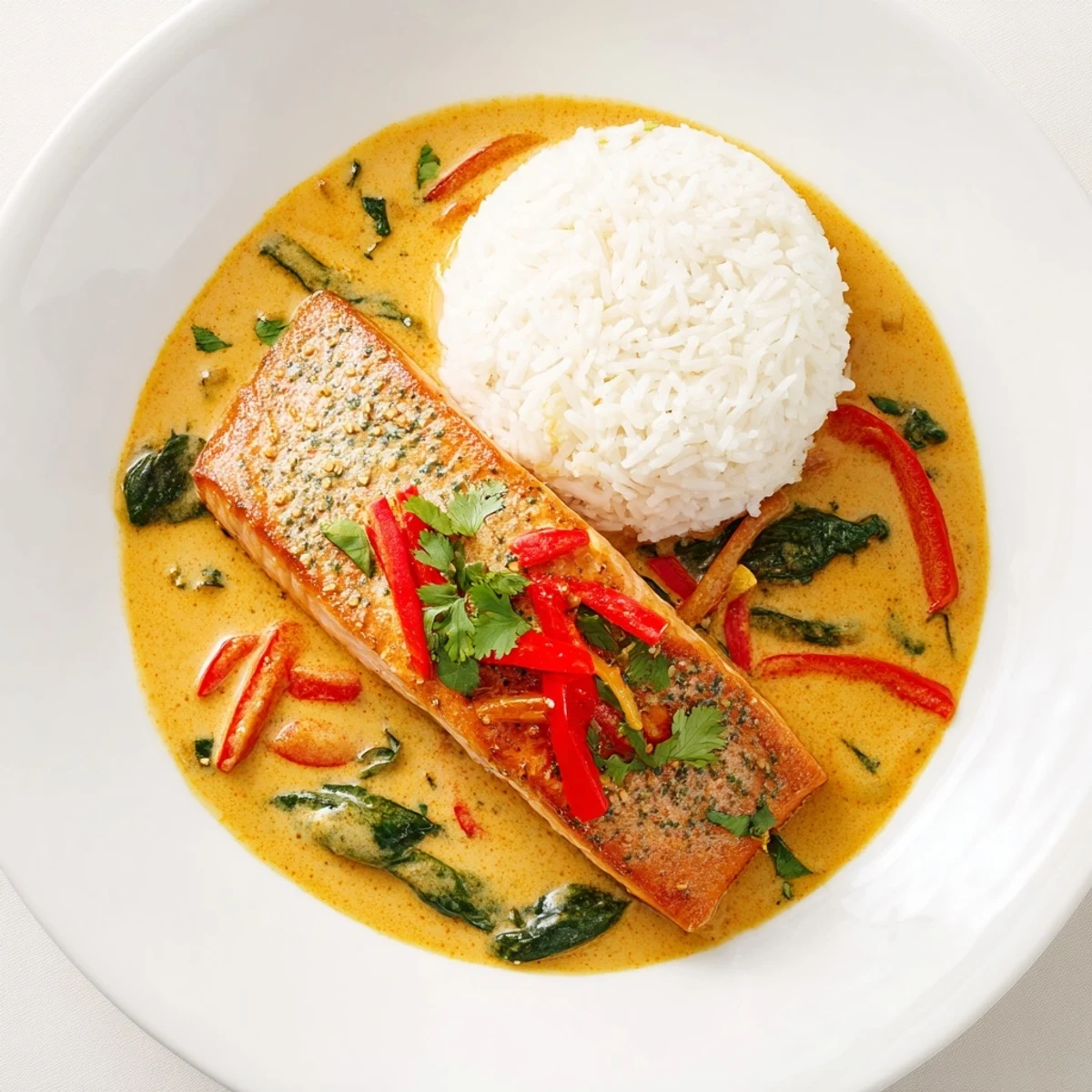 Weeknight Coconut Curry Salmon with Garlic Butter, fragrant curry aroma and buttery glaze