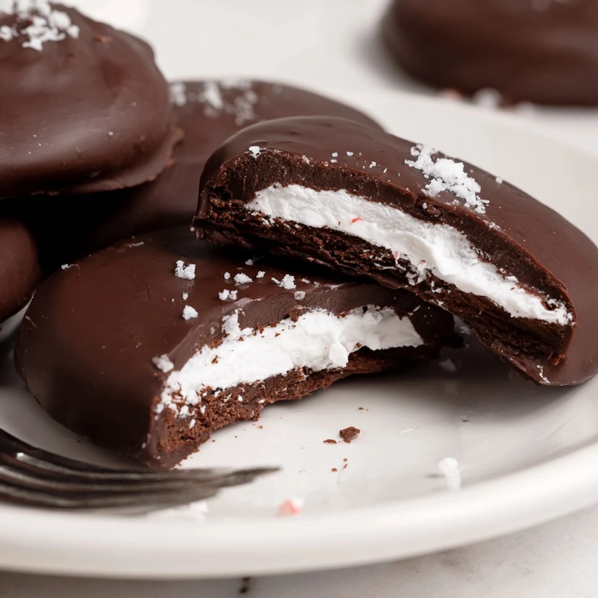 Stack of Peppermint Patties sprinkled with crushed candy, ready for gifting.