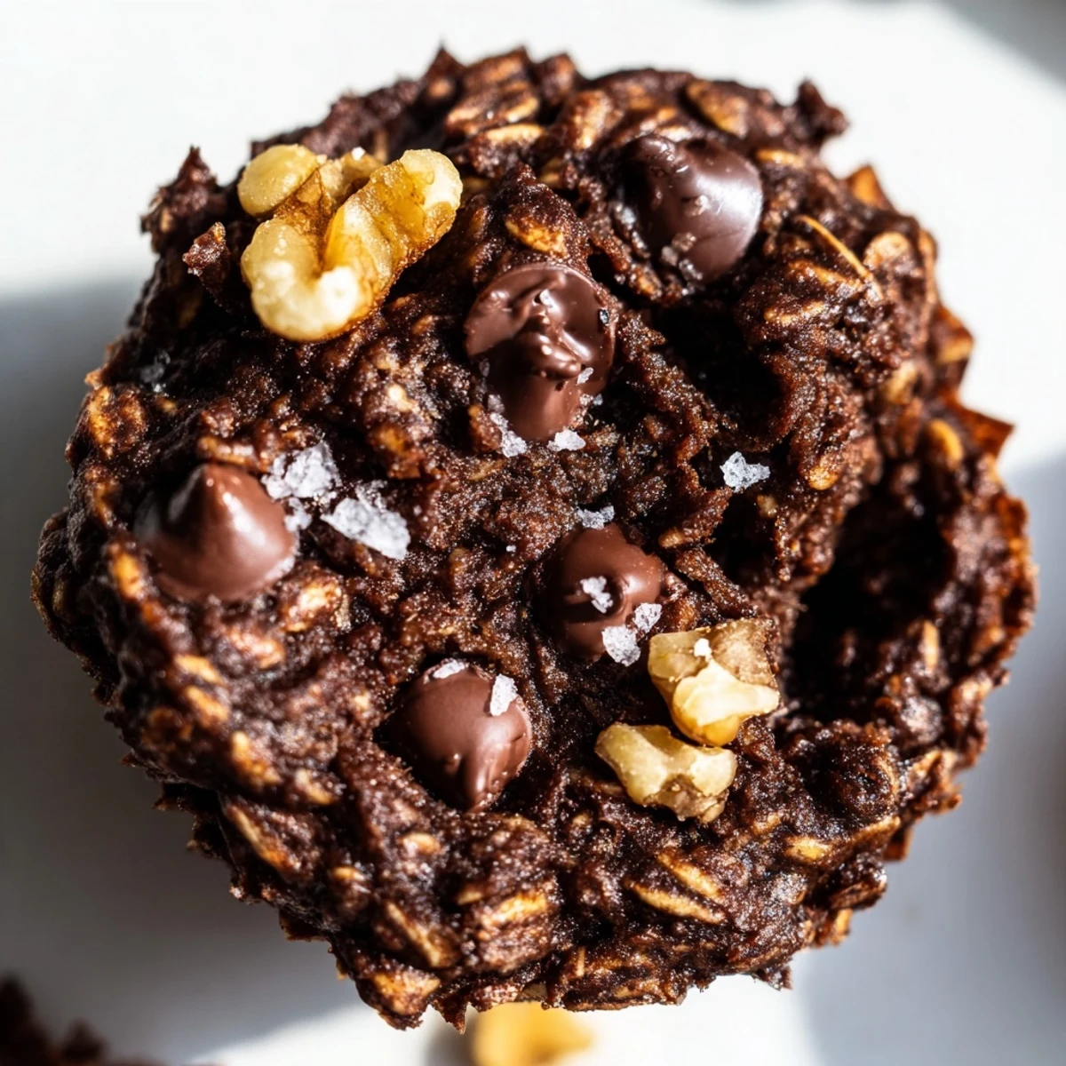 Fudgy dark chocolate oatmeal cups fresh from the oven with golden brown edges