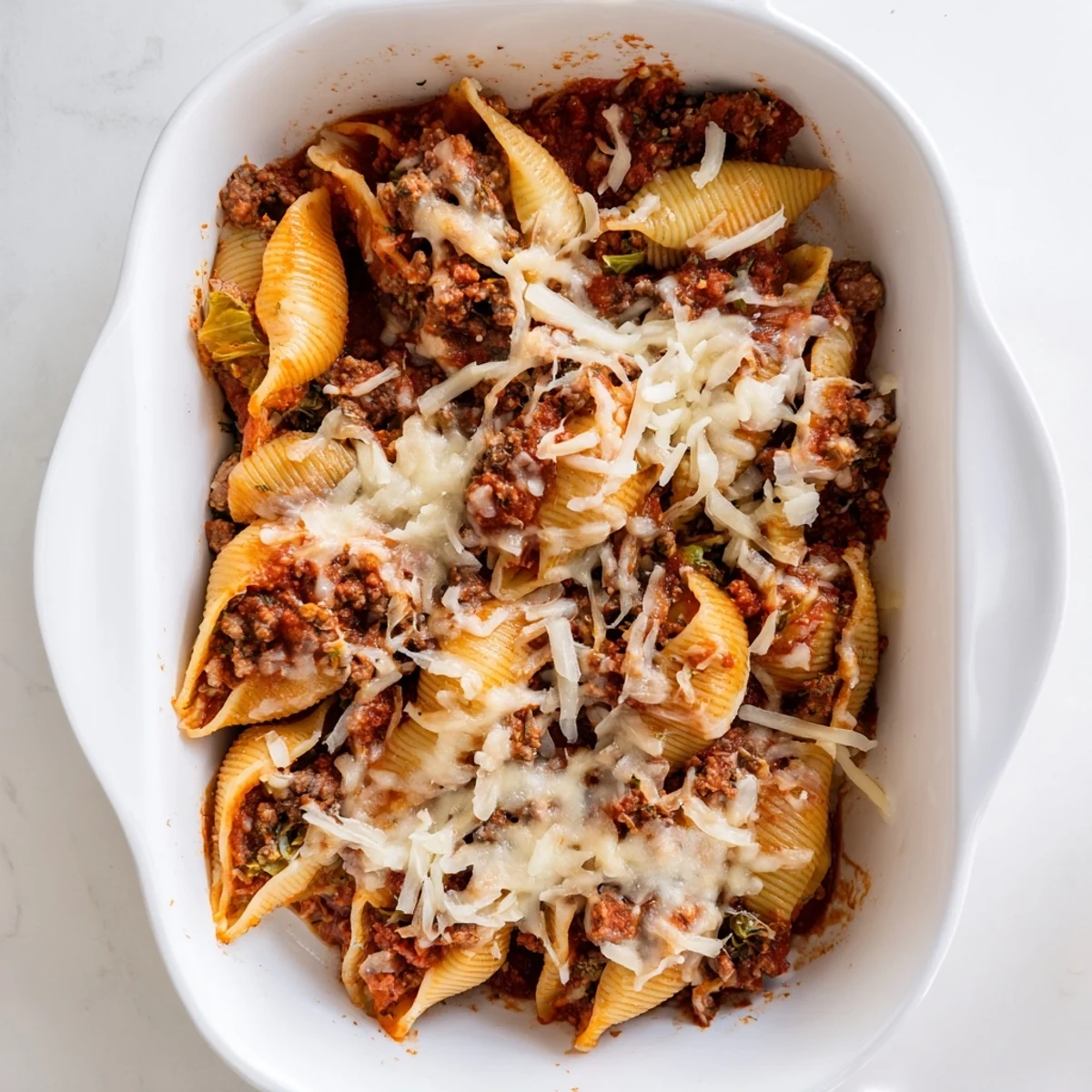 Golden bubbly cabbage roll pasta bake with tomato sauce beef emerges from oven